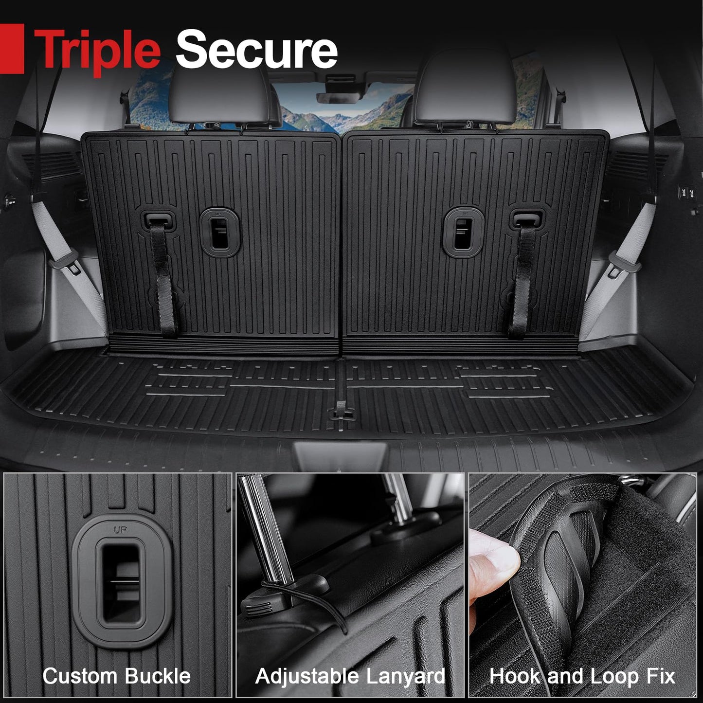 HOUCLEMIC Floor Mats for 2024 2025 2026 Hyundai Santa Fe (Fit Hybrid and Gas), TPE All Weather Protection Durable Trunk Cargo Mat with Backrest Mat for Hyundai Santa Fe