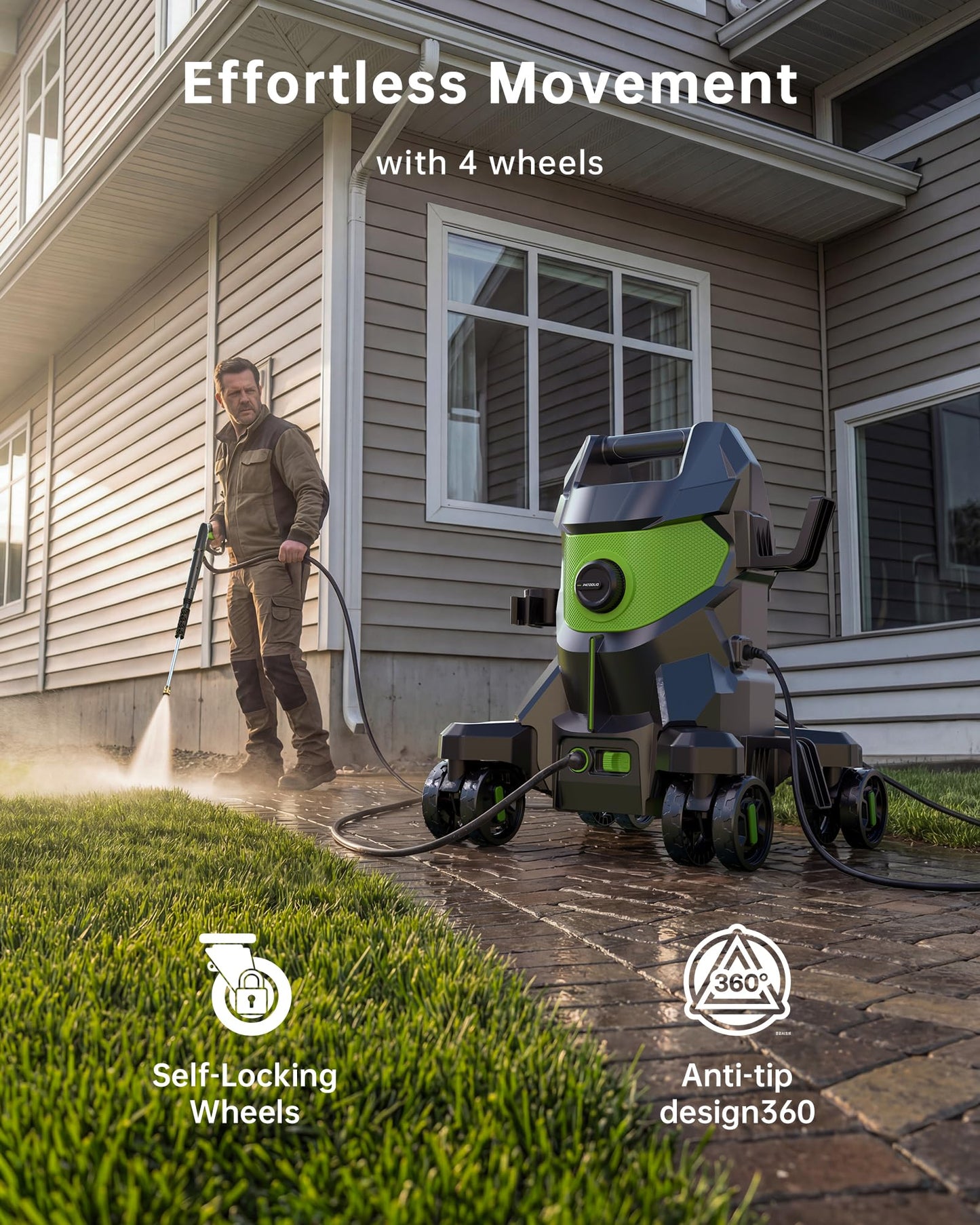Pressure Washer, Power Washers with 4 Lockable Wheels,High Pressure Washers with Anti-tip Design, Foam Cannon for Cars/Fences/Driveways/Home Cleaning