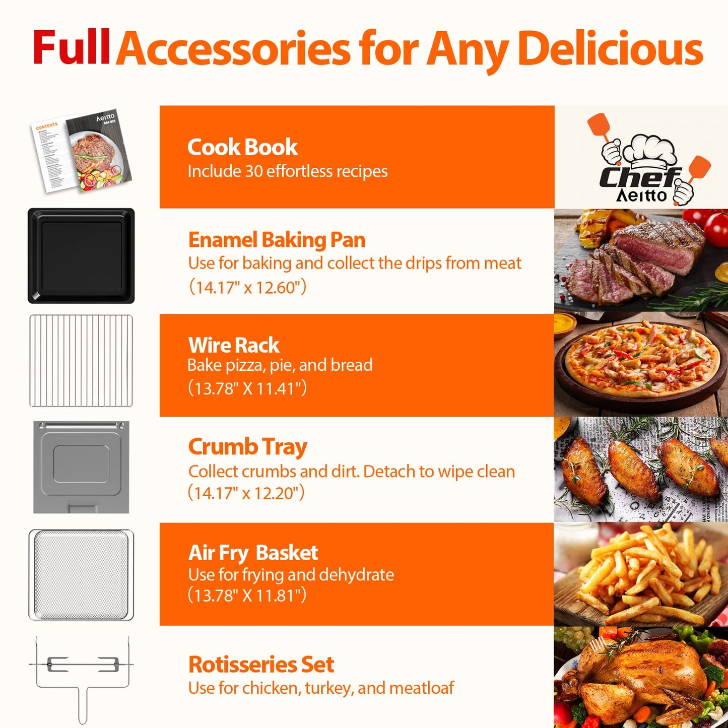 Aeitto® 32-Quart PRO Large Air Fryer Oven| Toaster Oven Combo | with Rotisserie, Dehydrator and Full Accessories | 19-In-1 Digital Airfryer | Fit 13" Pizza, 9pcs Toast, 1800w, Black
