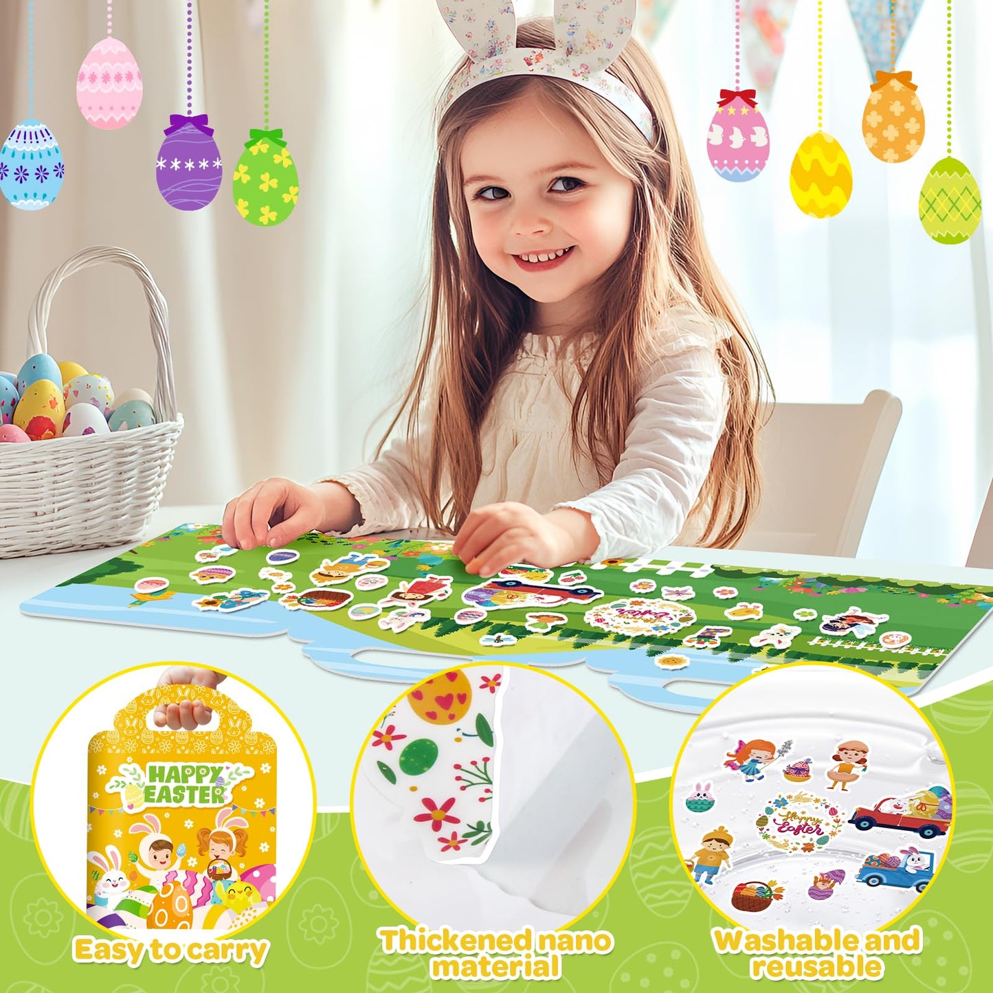 4 Sets Easter Reusable Sticker Books for Toddlers 1-3, Arts Crafts for Toddler 3-5, Activity Books for Kids 2-4, Toddler Toys Holiday Gifts Travel Toys Easter Basket Stuffers for Girls Boys