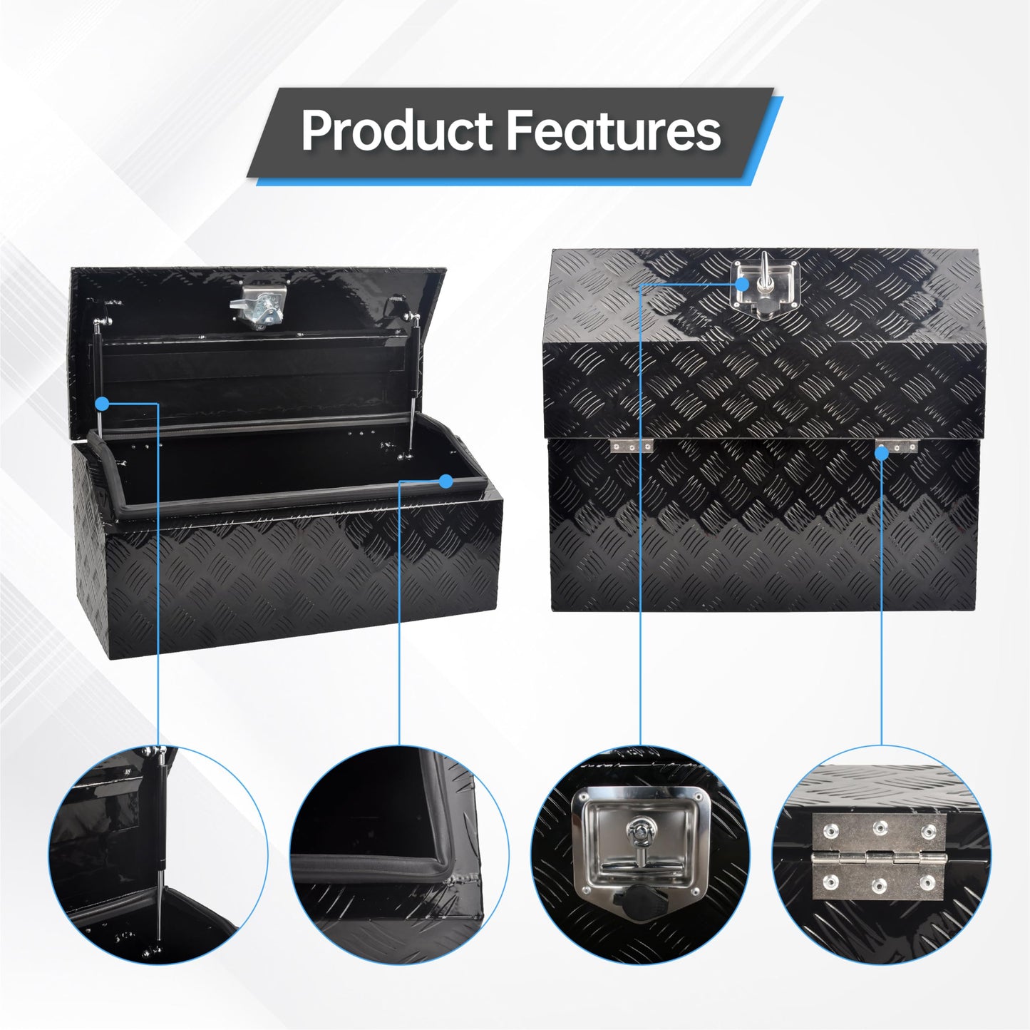 GESEXI 30 Inch Aluminum Truck Tool Box，Heavy Duty Truck Bed Tool Box Storage Organizer with T-Handle, Black (30'' x 13.2'' x 13.5'')