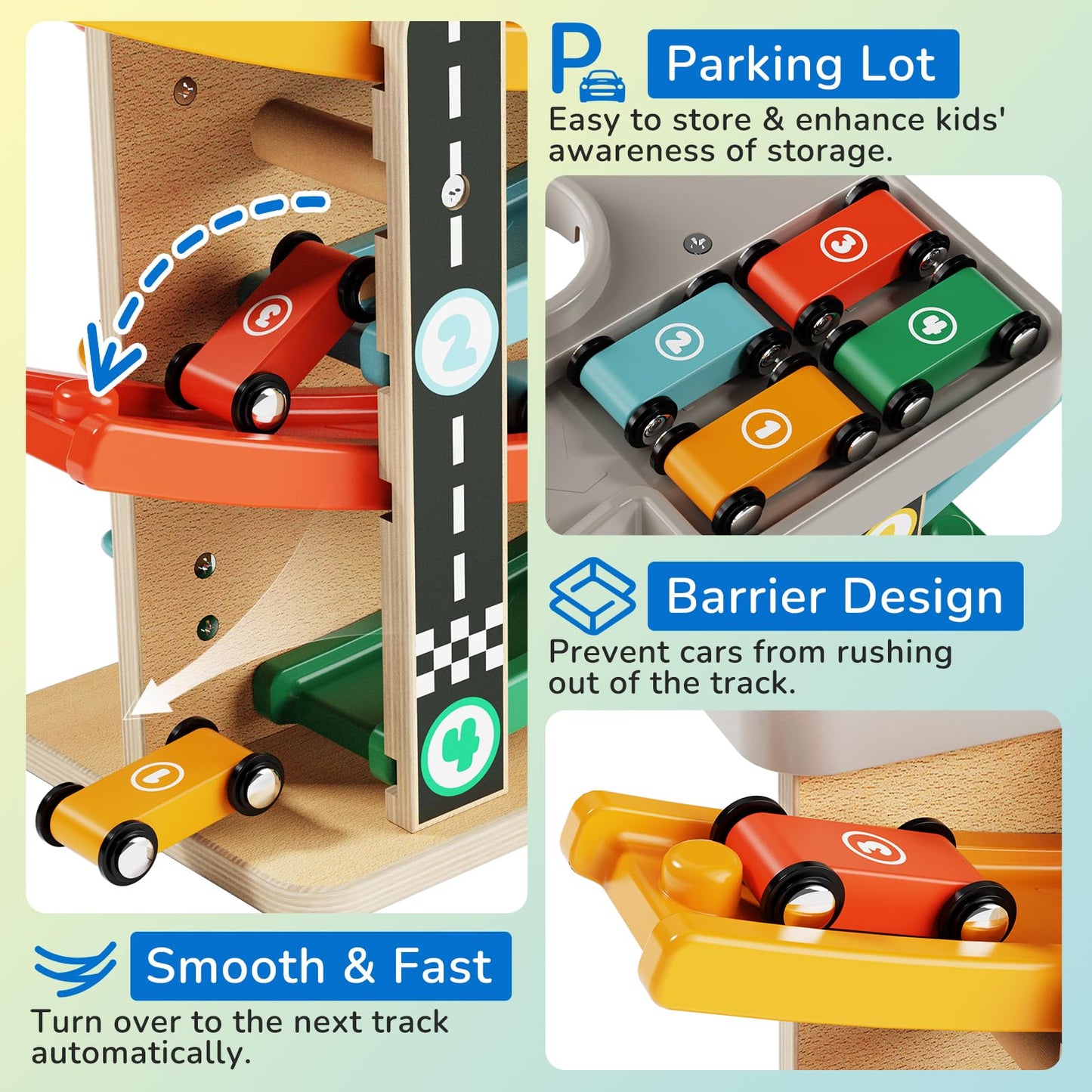 AmazingJoy Wooden Car Ramp Race Track 2-in-1 Pound Ball Toddler Toy Ball Drop Baby Toy Set Gift for 1 2 3 Year Old Boys Girls Montessori Developmental Learning Activity Interactive Birthday Present