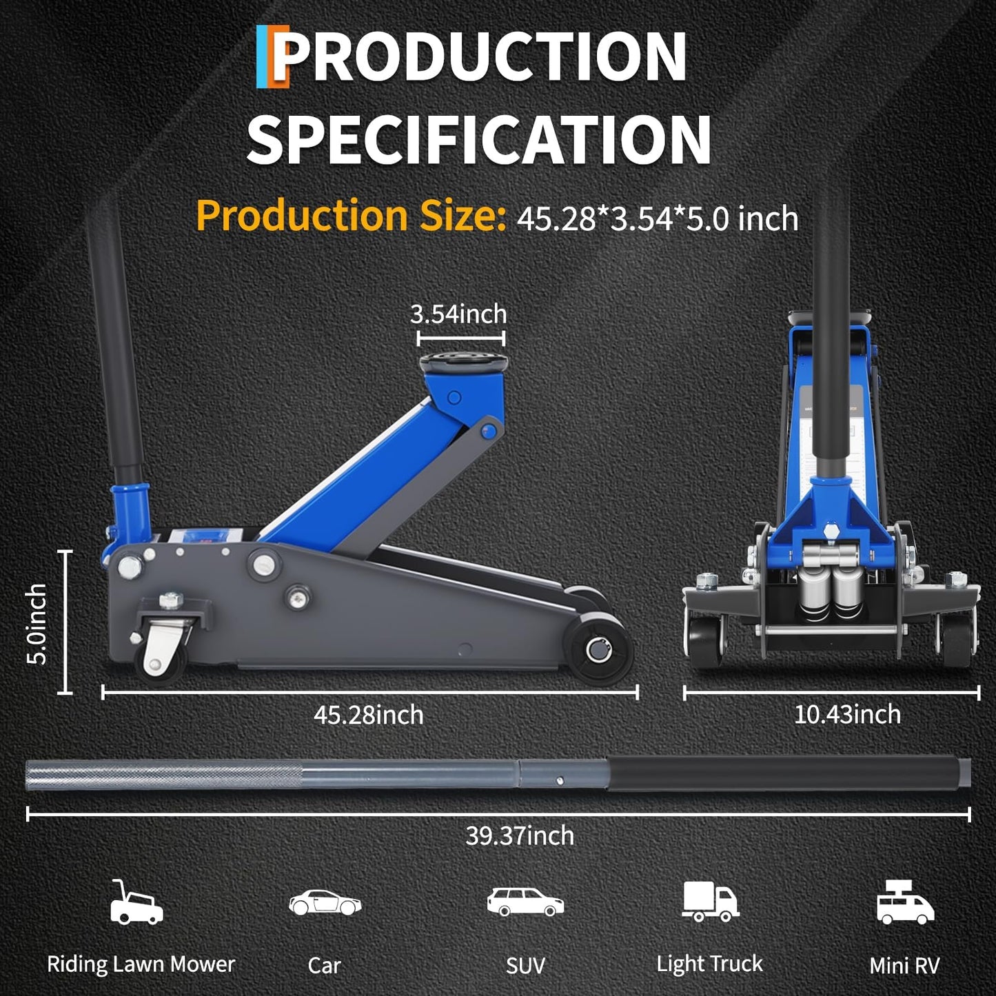 3 Ton Low Profile Hydraulic Racing Floor Jack with Dual Piston Quick Lift Pump - Heavy Duty Steel Floor Jack with Lifting Range 5 to 13.39 Inch for Car SUV Truck
