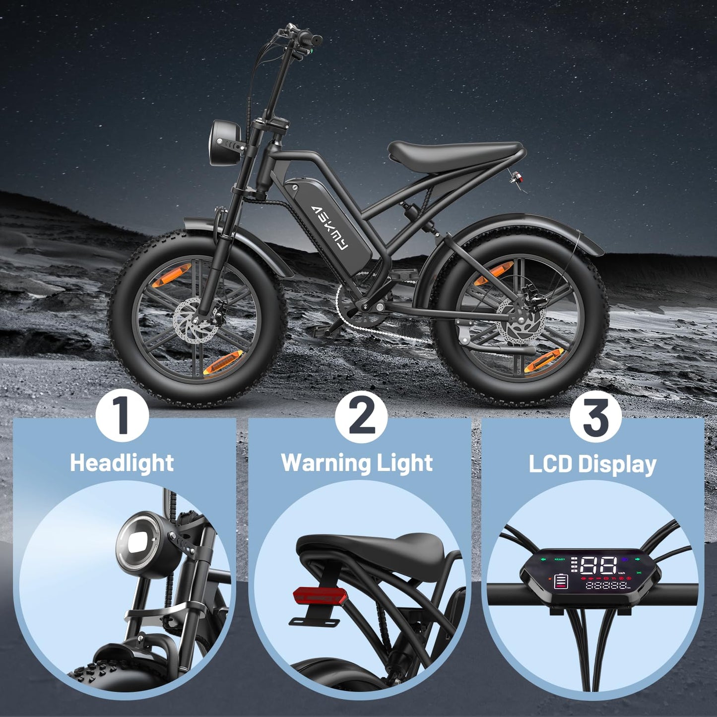 RPINT Electric Mountain Bike with 1500W Peak Motor Ebike, 28MPH and 40-60 Miles PAS Range, Electric Bicycles with 48V 15Ah Removable Battery, 20" Fat Tire Dirt E Bike for All-Terrain