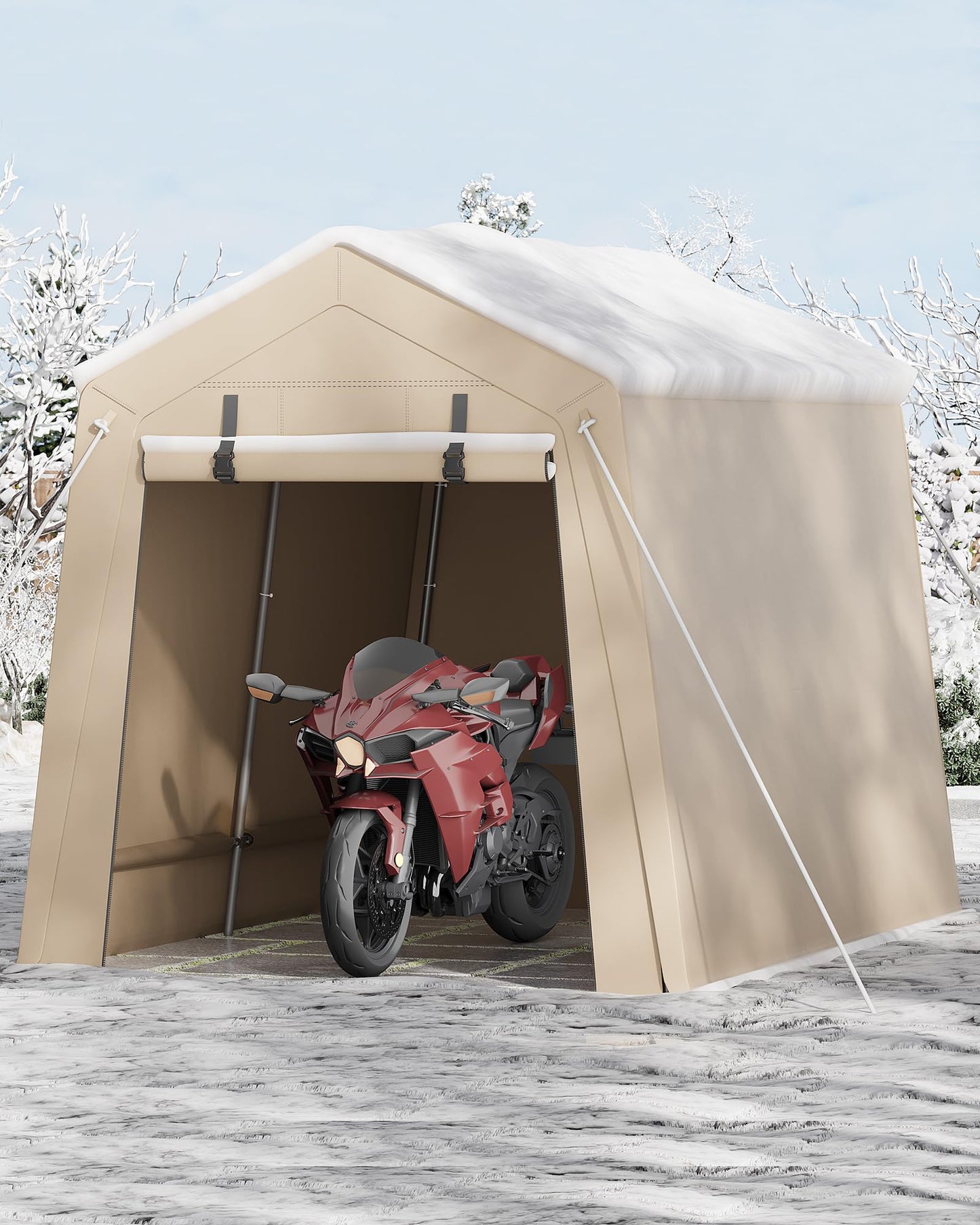 Heavy-Duty 7x10 ft Outdoor Storage Shed, All-Weather Portable Garage with 2 Roll-Up Zipper Doors, Waterproof & UV-Resistant Carport for Motorcycle, ATV, and Garden Tools