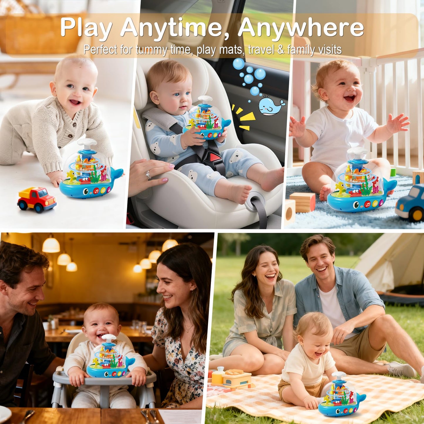 Whale Sensory Spinner Toy for Baby: Light Up Rotating Play with Music – Safe ABS Early Learning Educational Toys for 6 Months+ – Christmas Birthday Gift for Boys and Girls