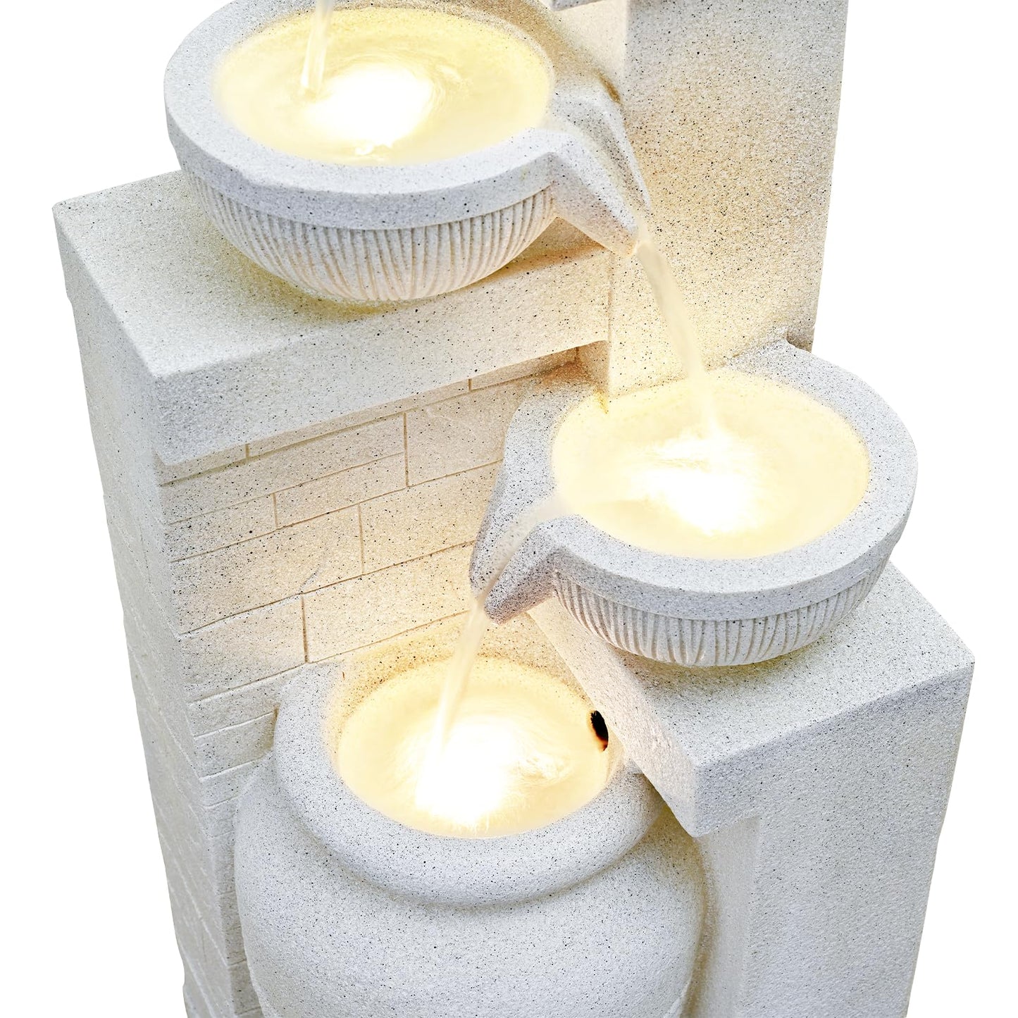 42.52" Outdoor Garden Water Fountain with Lights 4 Tiers Cascading Large Waterfall Floor Standing Fountain for Patio, Backyard, Deck, Porch and Home Art Decor