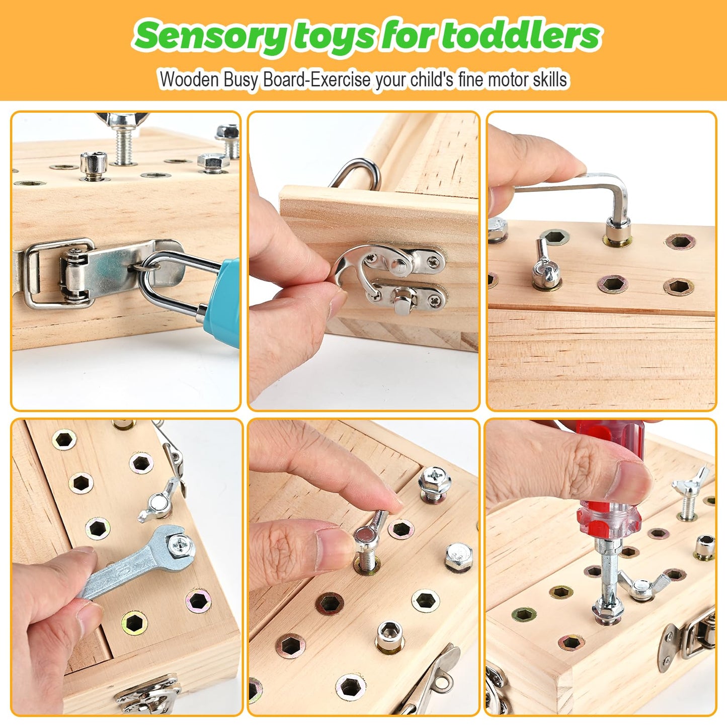WoodTrove Montessori Screwdriver Board Set, Montessori Toys for 3 4 5 with 3 Lock and Keys, Toddler Screwdriver Toy, Kids Tool Set, Preschool Learning Sensory Toy, Fine Motor Skills Toys