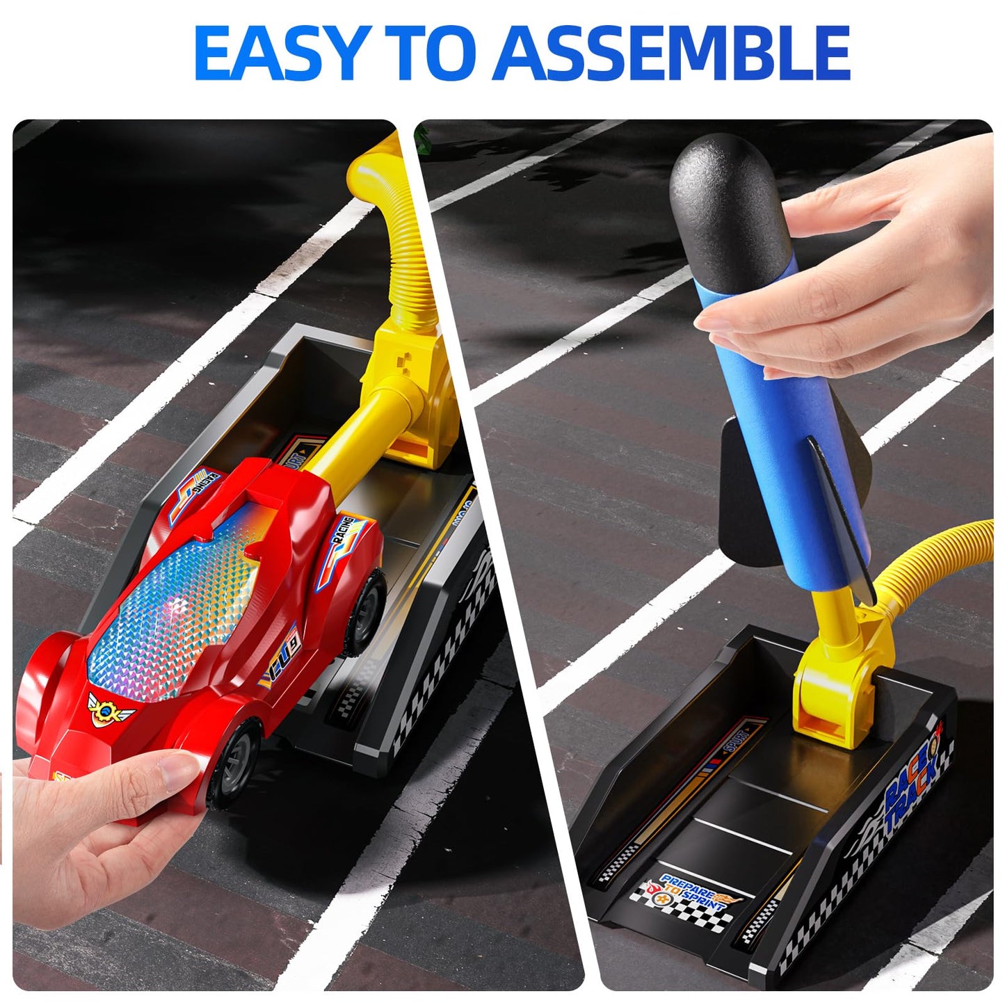 NIPLOOOW Rocket Toy Car Launcher, 2 Race Car and 6 Foam Rockets, Outdoor Outside Backyard Toys for Boys & Girls, Birthday Gift Toys for Kids Boys Girls Age 3 4 5 6 7 8 Years Old