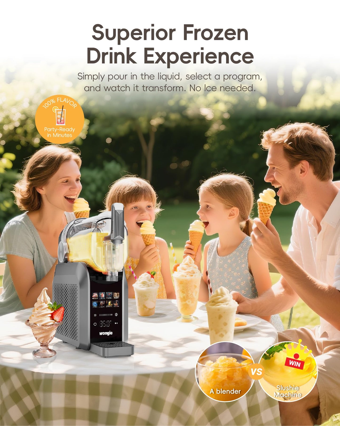 Slushie Machine Pro, No Ice Needed, 88oz Slushy Machine for Home, Frozen Drink Maker with 7 Preset Programs, Add Ice Cream model, Margaritas, Frappés, Milk Shake, HD color touch screen, Auto Rinse