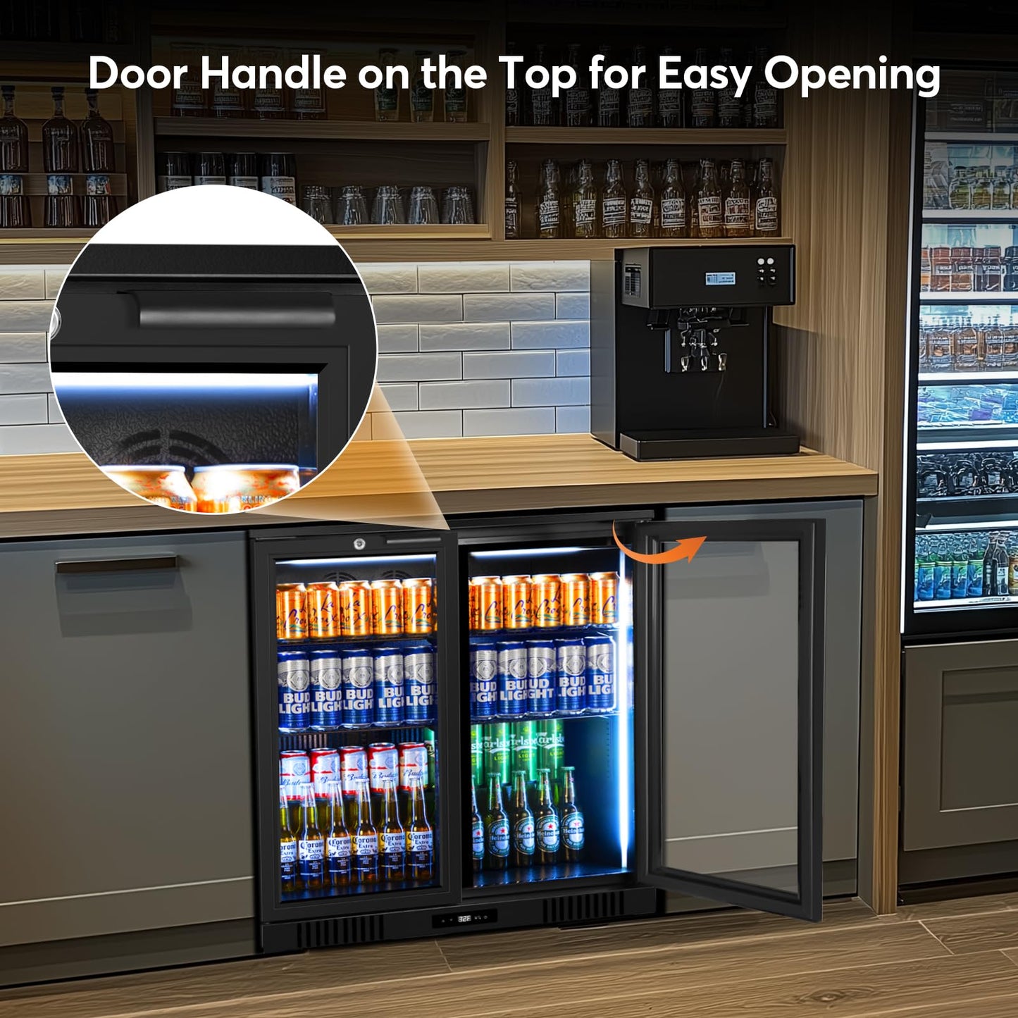 FoMup Back Bar Cooler Undercounter Beverage Refrigerator with Glass Door, Commercial Display Fridge for Beer Drink Soda with Temperature Control, 7.2Cu. Ft. Large Capacity, Black
