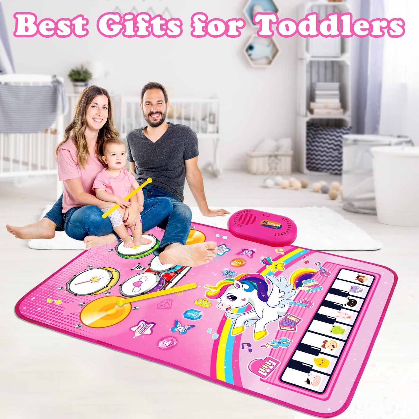 Toys for 1 Year Old Girl Gifts: Baby Musical Mat Toddler Toys Age 1-2 - 3 in 1 Piano Drum Animal Touch Unicorn Toy - Infant Music Toy 12-18 Months Babies Birthday Gifts for 1 2 3 Year Old Boys Girls