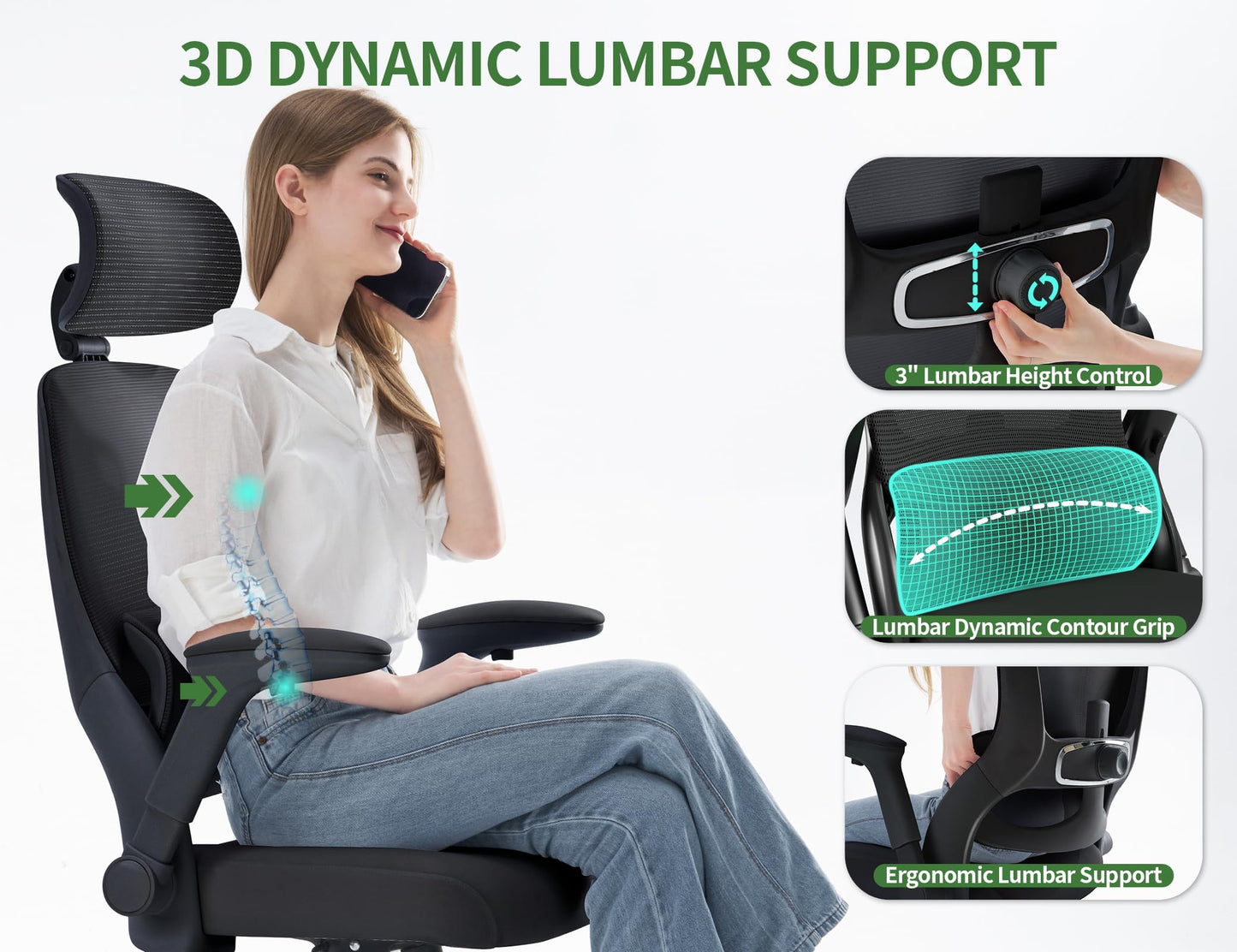 Veratric Ergonomic Office Chair: 400LBS Computer Desk Chair Comfy-Black Big and Tall Office Chair with Lumbar Support & Headrest-Gaming Chairs for Adults-Executive Office Rolling Chairs for Home Work