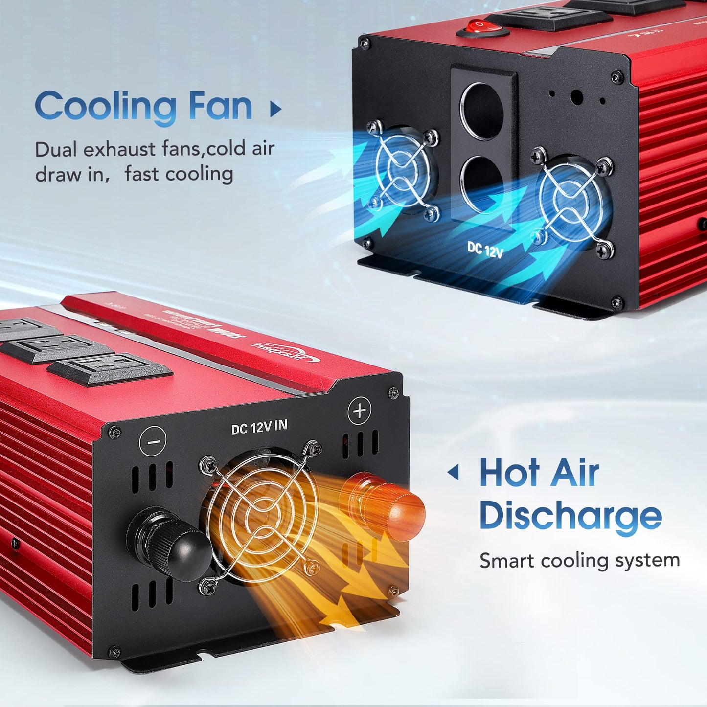 2000w 12v Car Power Inverters for Vehicles Truck with USB Charging Port,12v DC to 110v AC Inverter Converter with 3 AC Outlets