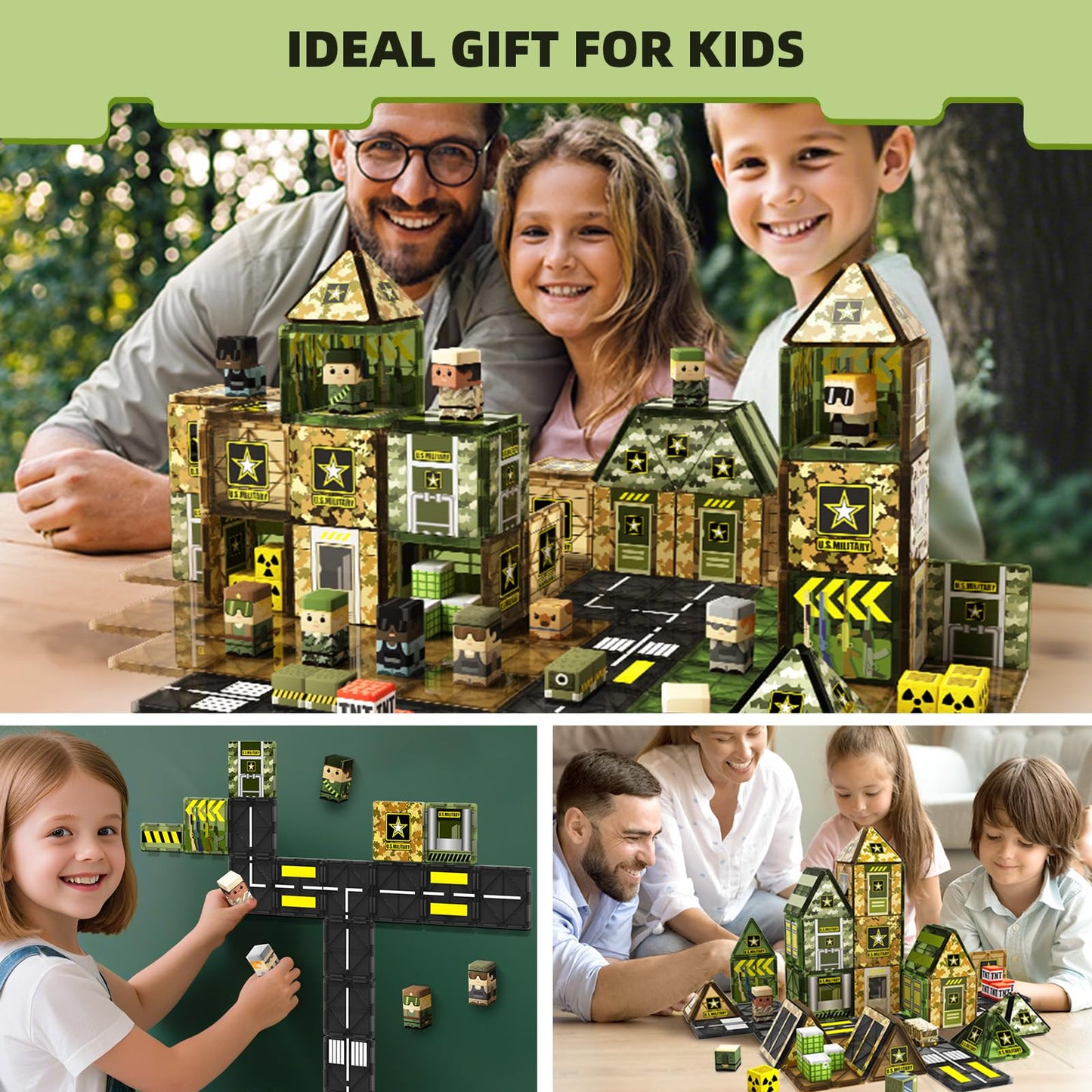 GobiDex 100PCS Magnetic Building Blocks Army Toys, STEM Military Magnetic Tiles with Army Men, Magnet Construction Toys for Toddler Kids Ages 3-5 5-7 4-8, Birthday Gifts for 3+ Year Old Boys Girls