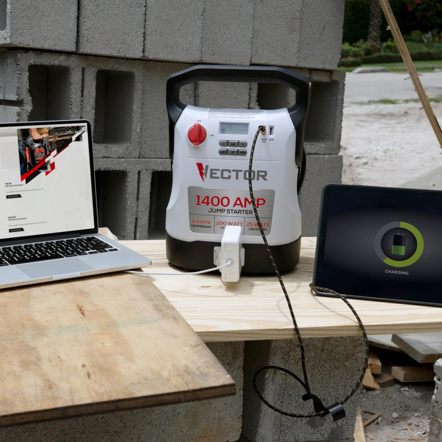 Vector 1400 Peak Amp Jump Starter with 120 PSI Compressor & USB-C & USB-A Power