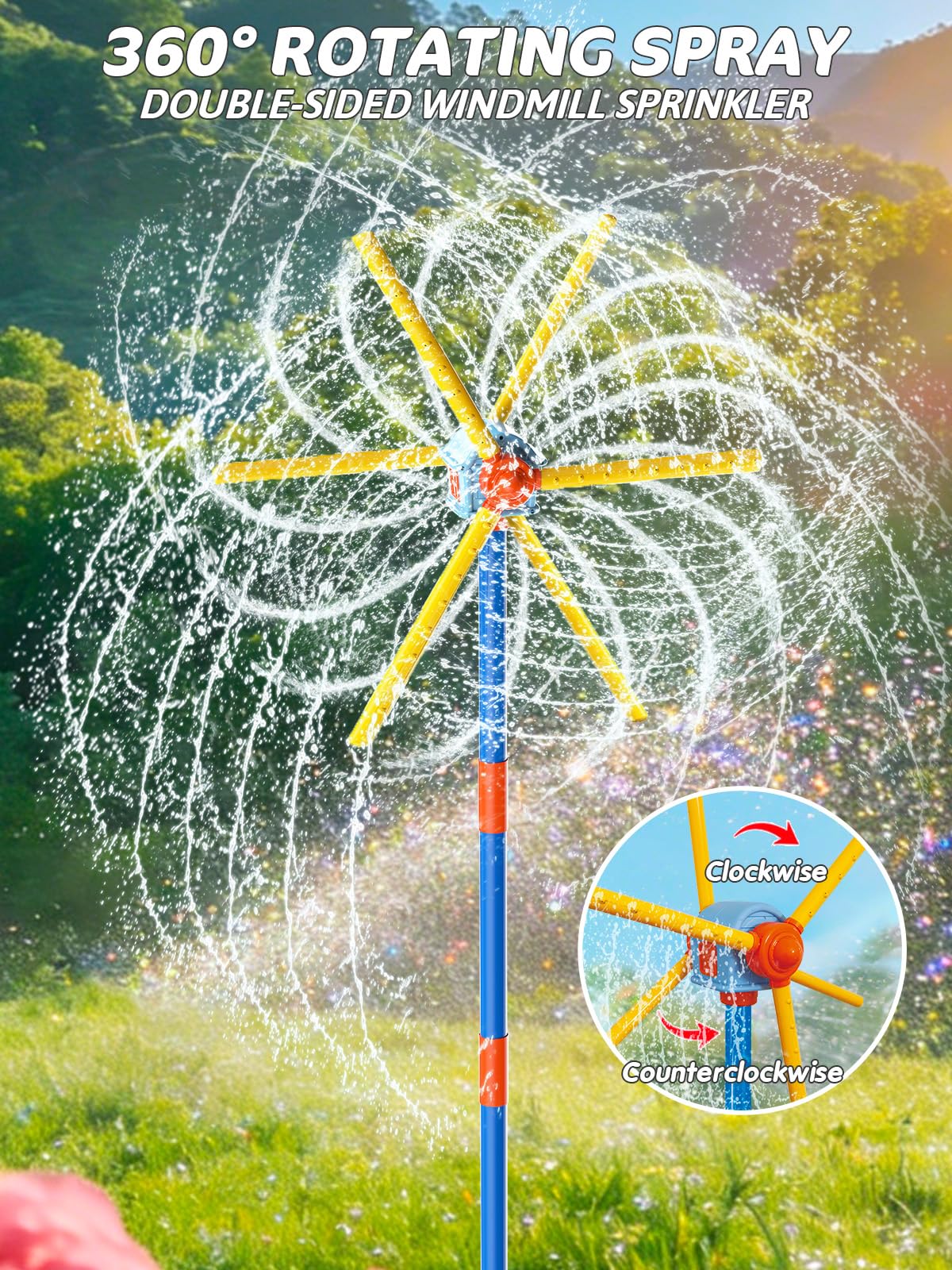 TERRAMUS 59" Windmill Water Sprinkler for Kids Summer Toys, 360° Spinning Splash Water Toy, Upgraded Double Sided with 6 Blades, Outdoor Backyard Games Summer Fun for Boys Girls Dogs & Garden Watering