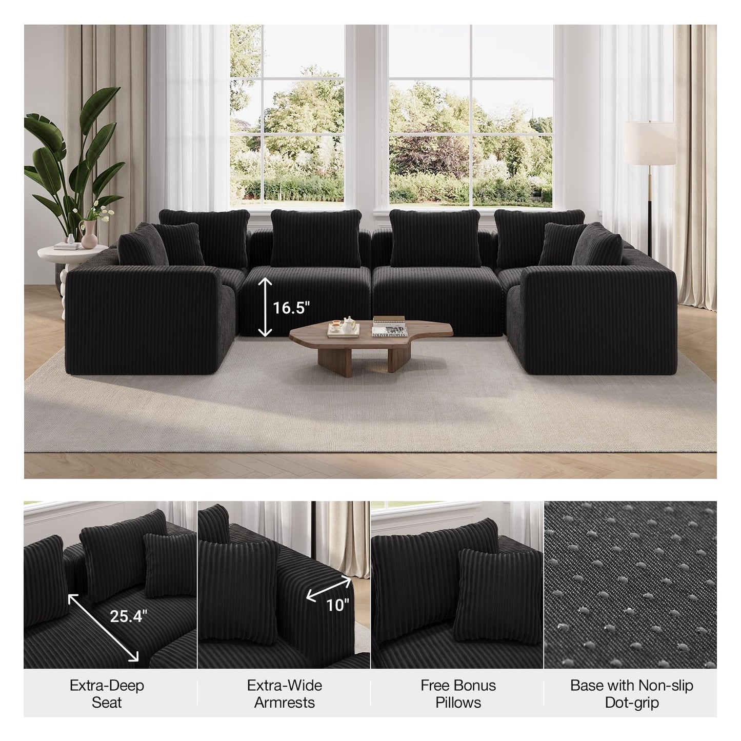 Novilla 141" Modular Sectional Sofa, Modern Cloud Sectional Couch with Smarts Coil® Support, U-Shape Boneless Couch for Living Room Apartments Bedroom, No Assembly Required (4 Seater + 4 Ottoman)