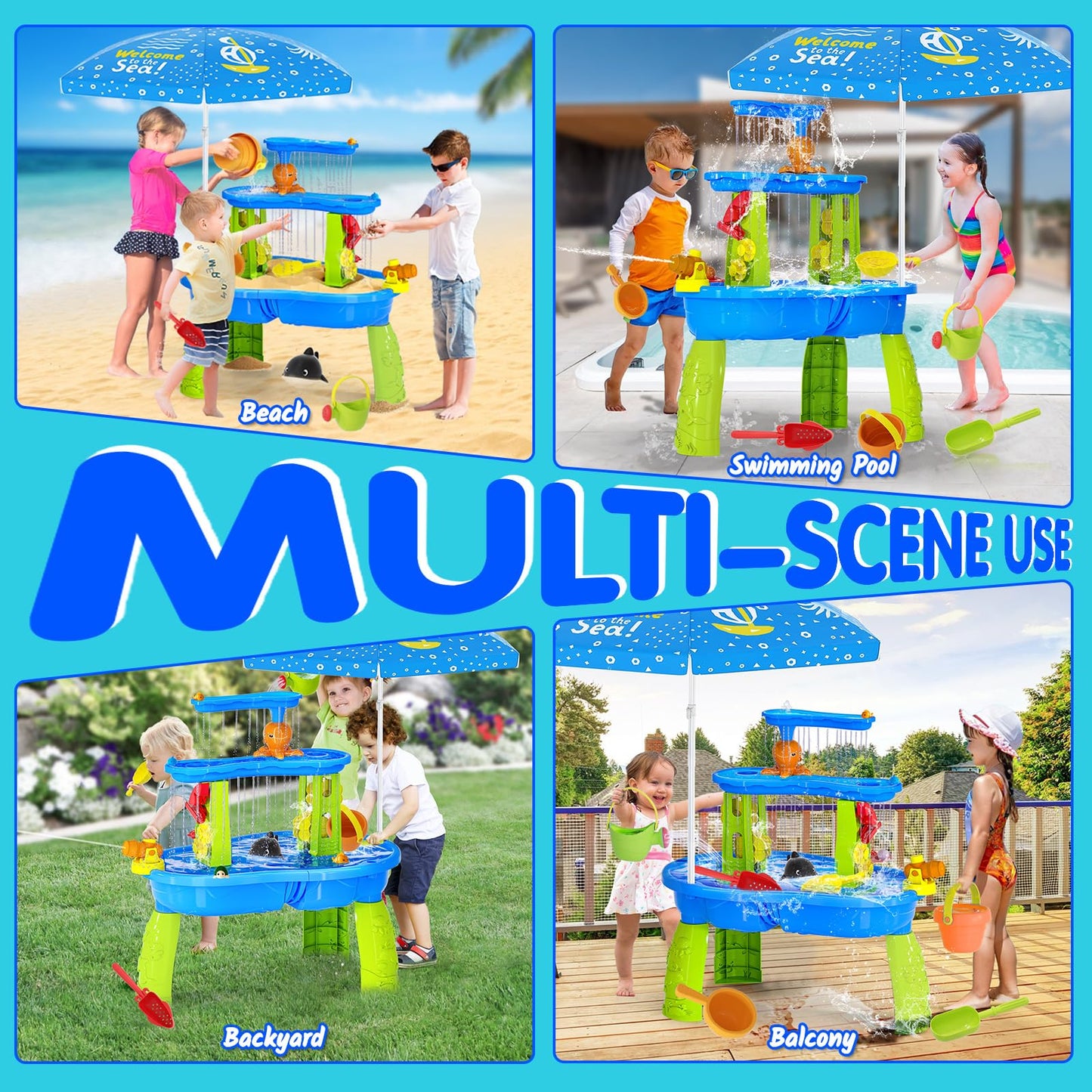 2026 Upgraded Water Table for Toddlers 3-5 4-8, 3-Tier Outdoor Water Tables with Umbrella, Kids Activity Play Table with Auto Electric Pump Summer Toys, Backyard Beach Water Toys for Boys Girls 3+