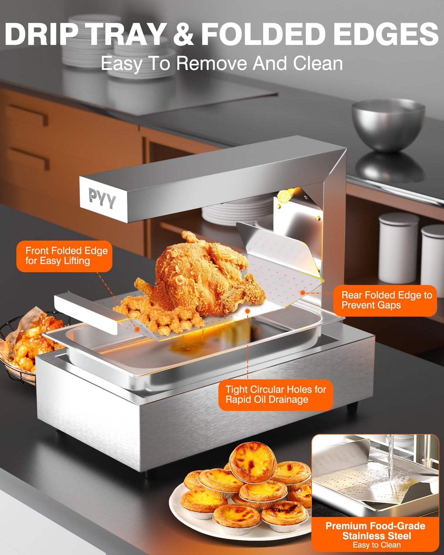PYY French Fry Warmer - Commercial Food Heat Lamp 122°F Free-Standing Warming Fry Dump Station Countertop Fries Commercial Food Warmer Light for Chips Churros Buffet Restaurant