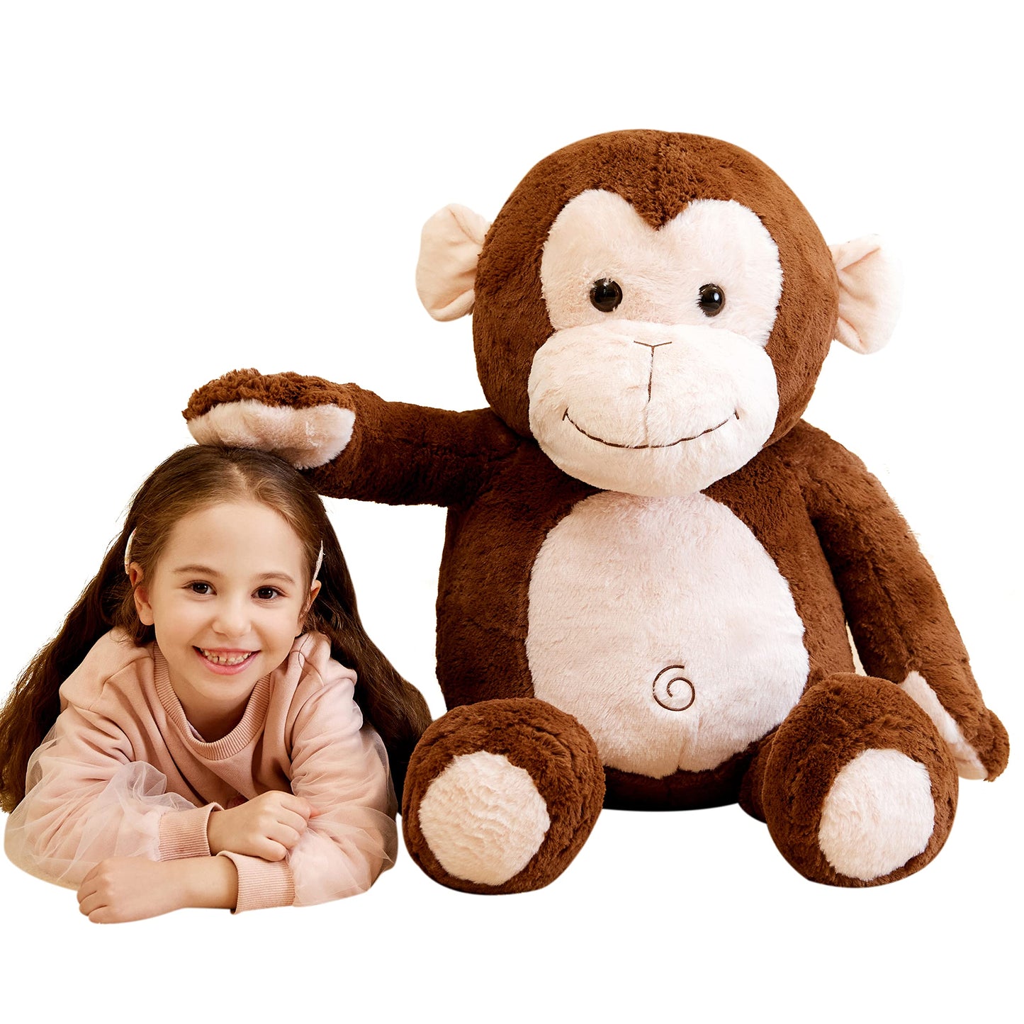 IKASA Giant Monkey Stuffed Animal Plush Toy,Large Big Jumbo Soft Toys,30" Huge Size Cute Fluffy Plushy Fat Oversized Plushie,Gifts for Kids Girls Boys