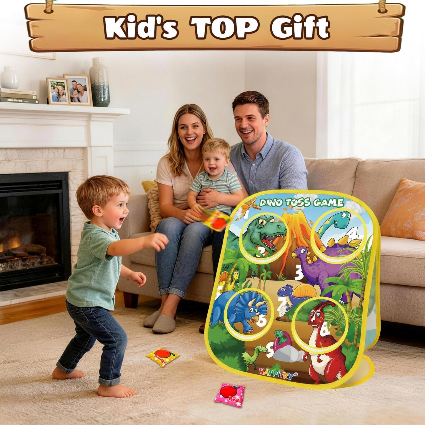 3-in-1 Dinosaur Bean Bag Toss Game for Boy Toddler Ages 3 4 5 Year Old, Cornhole Bags Set for 3-5 Preschool Kids, Outdoor Play Outside Toys in Backyard Lawn, Indoor Family Party Game, Birthday Gifts