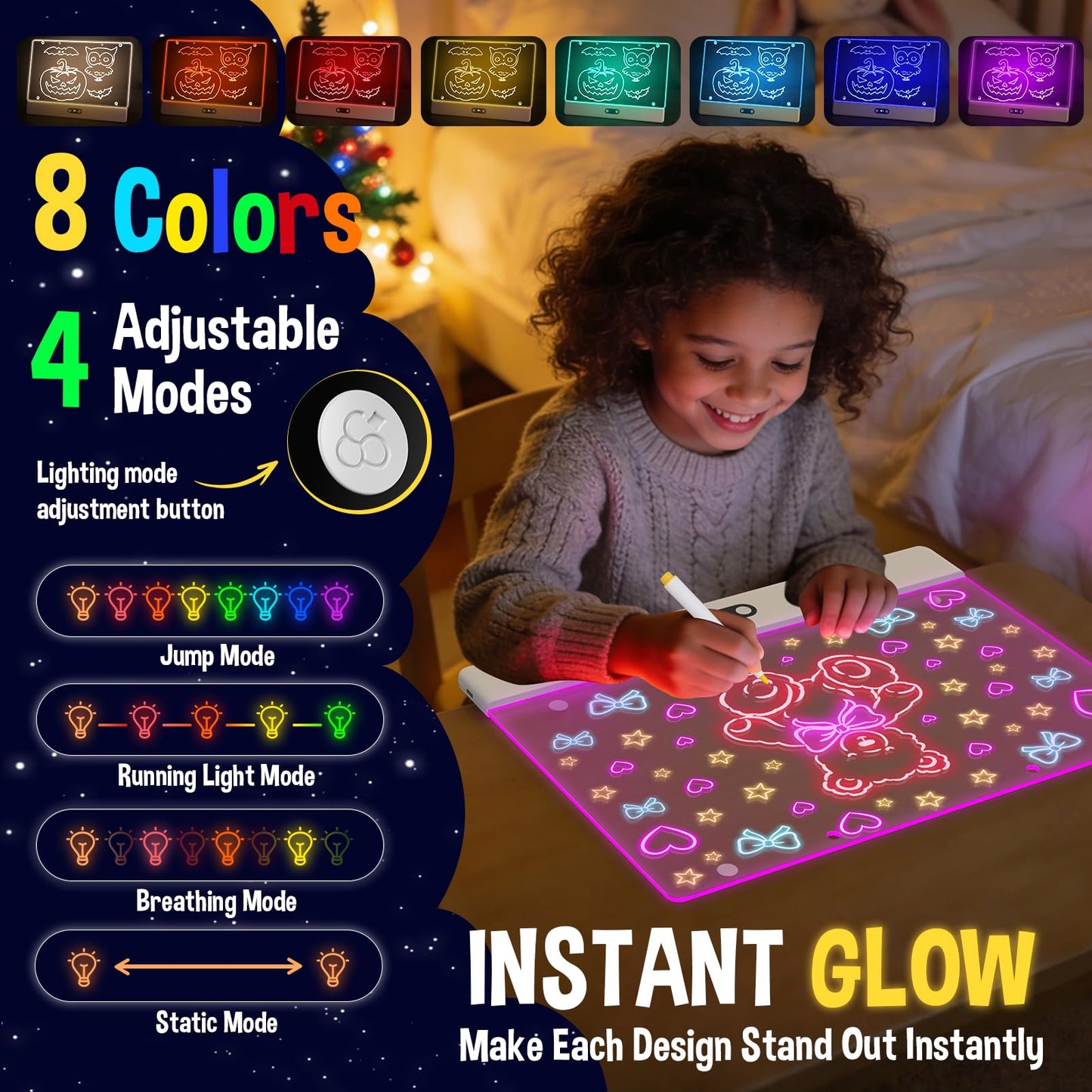 High Grade Led Drawing Board for Kids with 8 Light Effects, 16" Rechargeable Wireless Dry Erase Glow Note Doodle Pad, Acrylic Dry Erase Board with Stand, 2026 Birthday Gifts for Boys & Girls Ages 3–12