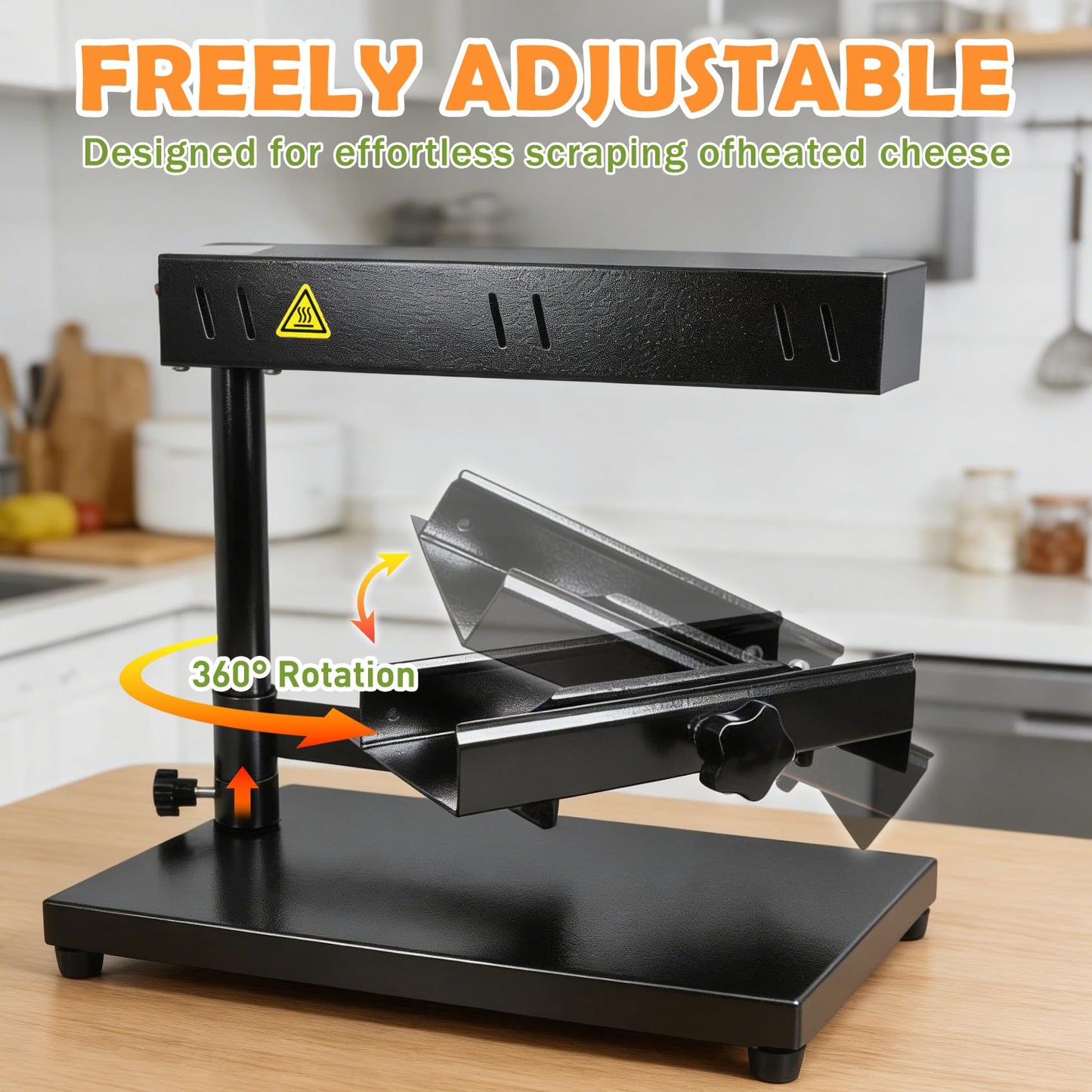 Raclette Cheese Melter Commercial Electric Cheese Machine Cheese Melting Machine Adjustable Raclette Machine For Half Cheese Wheel Sliced Cheese，With 4 cheese plates