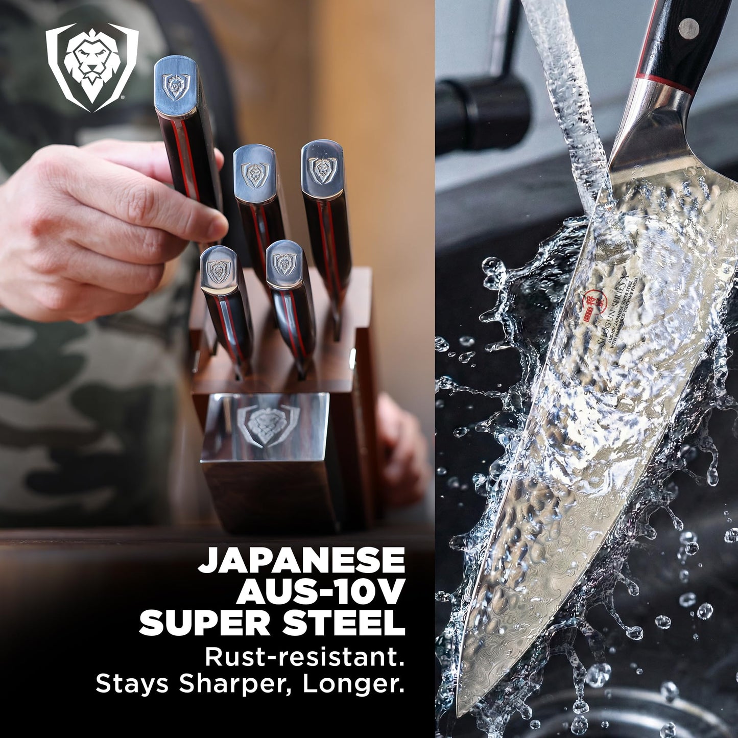 Dalstrong 5-Piece Kitchen Knife Set Block - AUS-10V Japanese Steel Full Tang - Premium Wood Knife Block Set - Black Handles G10 Shogun Series - Professional Knives set for Kitchen Cuchillos