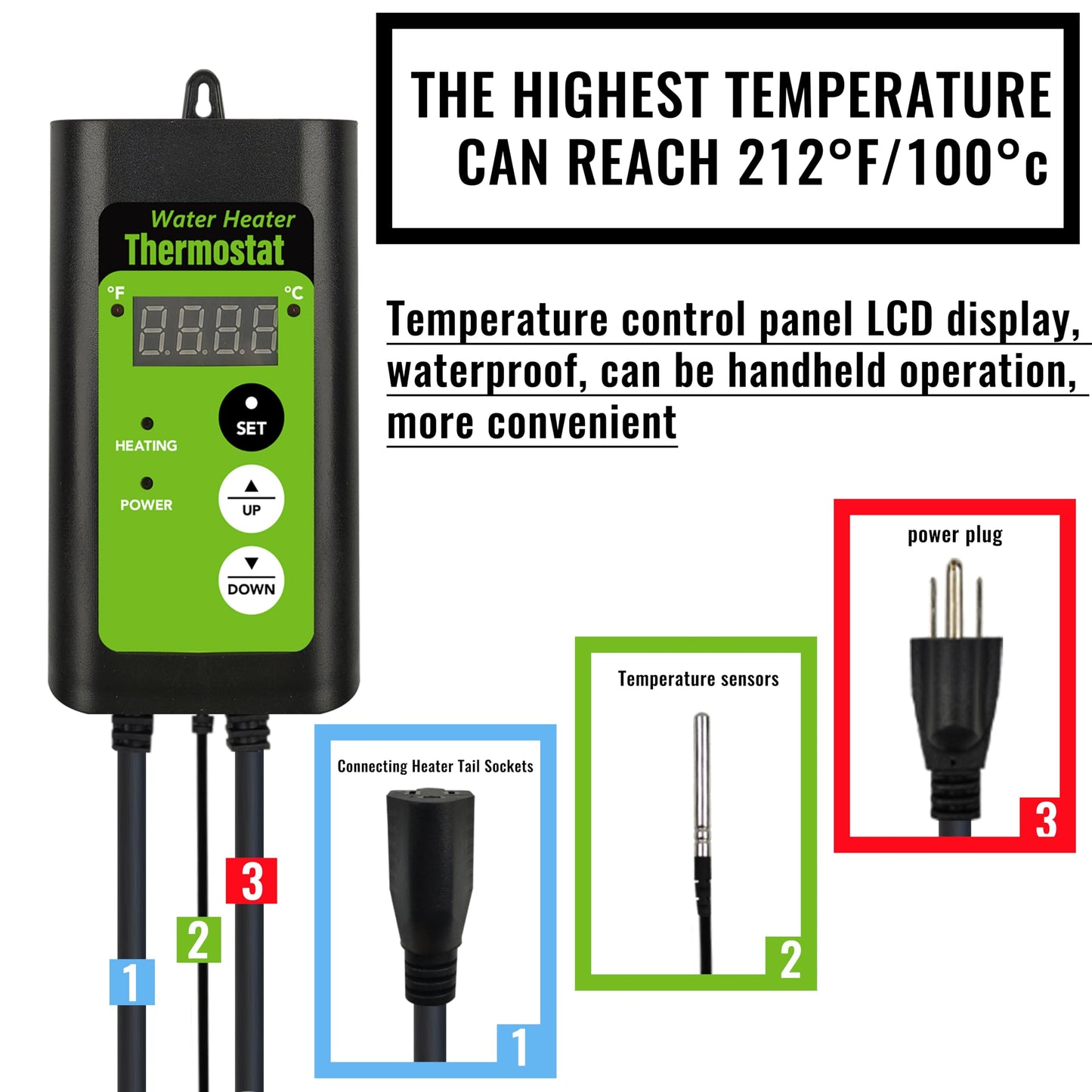 LINGLONGTEMP 1000W Titanium Submersible Hot Tub & Pool Portable Electric Immersion Water Heater with Temp Control & GFCI for Bathtubs, Buckets, Baptism Pool, Inflatable Pool, Baptistry & Sap tub