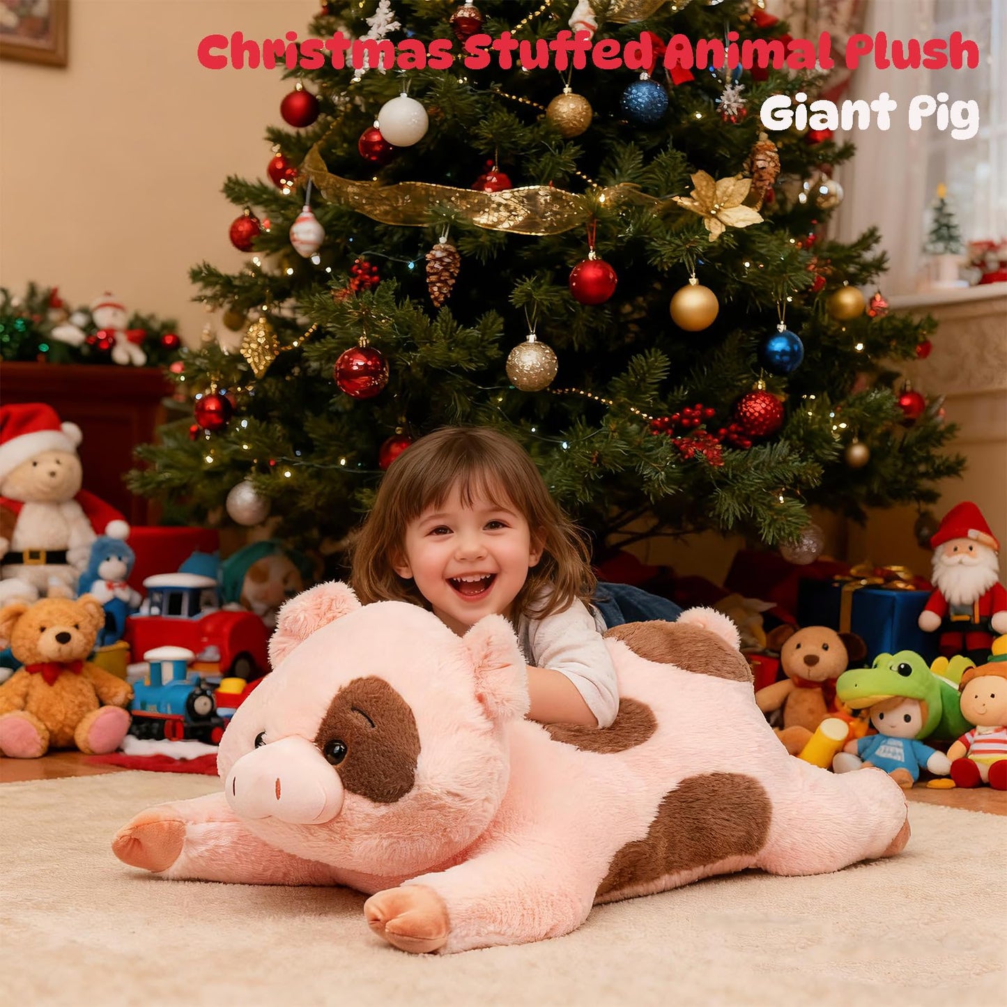 Cudhug Pig Stuffed Animal, Giant 32" Stuffed Piggy, Large Soft Plush Pig Toy Birthday Holiday Party Gifts for Kids Girls Boys