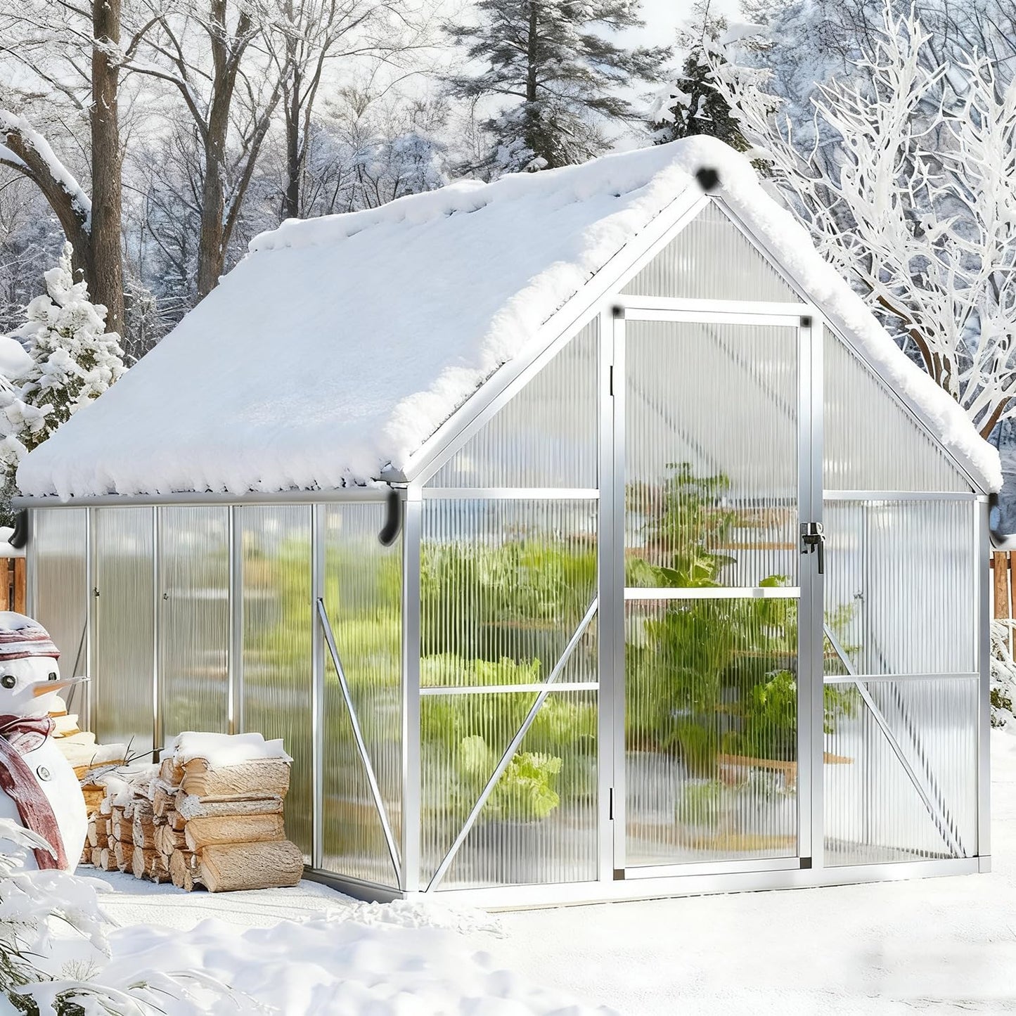 8x10 FT Outdoor Greenhouse, Heavy-Duty Polycarbonate Greenhouses Kit with Adjustable Roof Vent, Reinforced Aluminum Frame Walk-in Green House for Winter & All Seasons Backyard Use