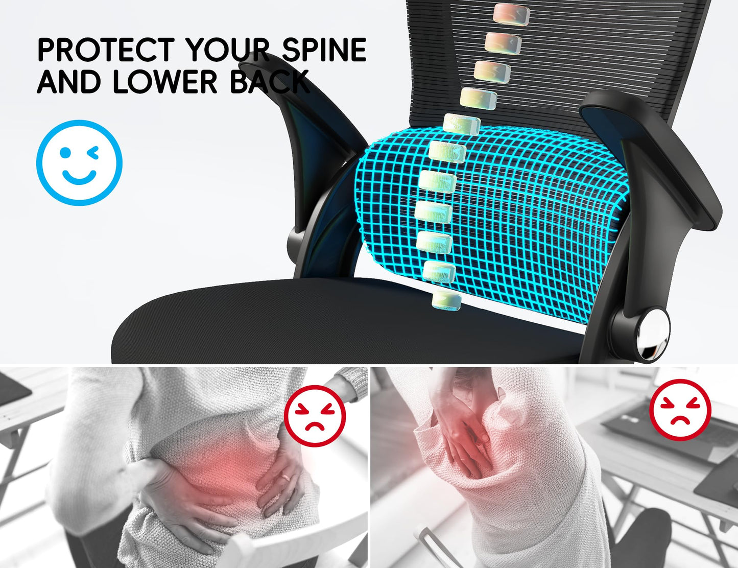 TRALT Office Chair - Ergonomic Office Chair with Back Support, Home Office Desk Chairs, 330lbs Wide Seat Big and Tall Office Chairs, Comfy Desk Chair for Work, Study, Office, Gaming (Black)