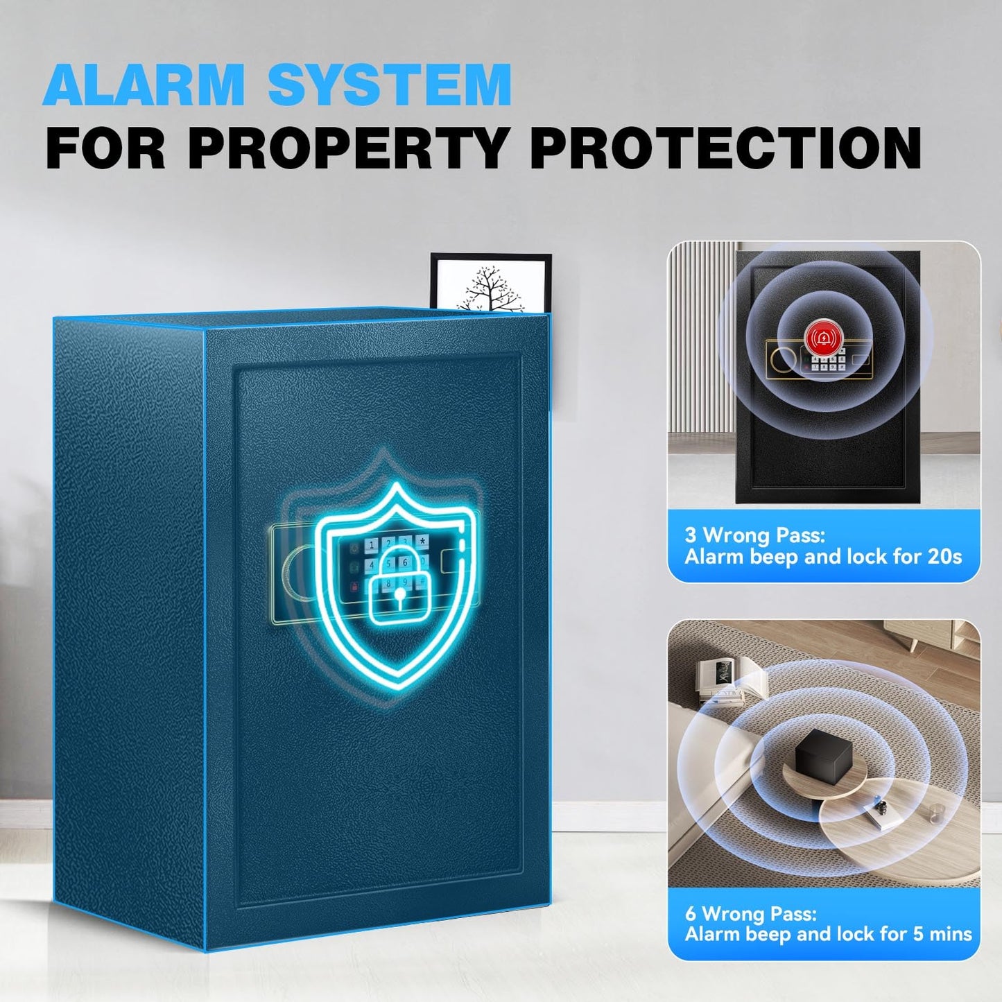 Fdsutvit 2.2 Cu Ft Safe Box for Home - Steel Lock Box for Office & Home Security, Digital Electronic Keypad, Alarm System & Removable Shelf, Safety Box for Documents Money Jewelry Gun Laptop