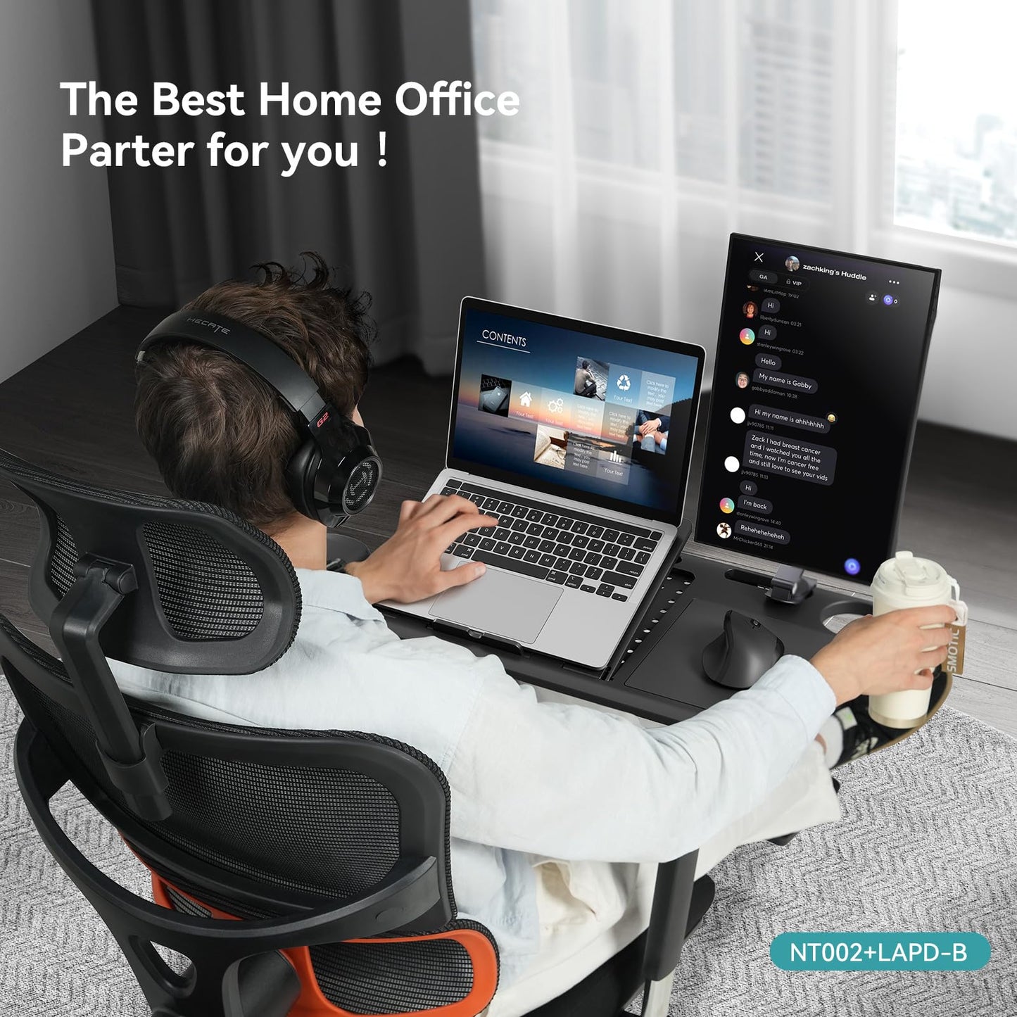 Newtral Ergonomic Office Chair with Fully Adaptive Lumbar Support, 136°Tilt Function, Computer Desk Chair with Soft 4D Armrest, Adjustable Headrest (Supreme with Laptop Tray, Black)