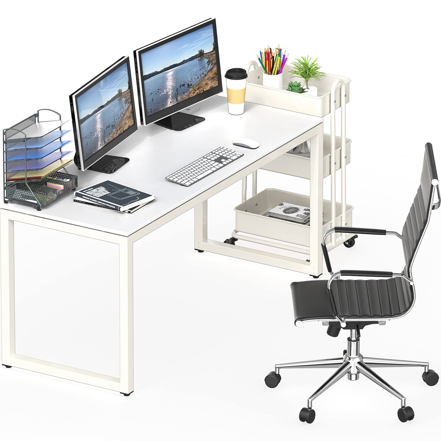 SHW 55-Inch Commercial-Grade Office Computer Desk, White