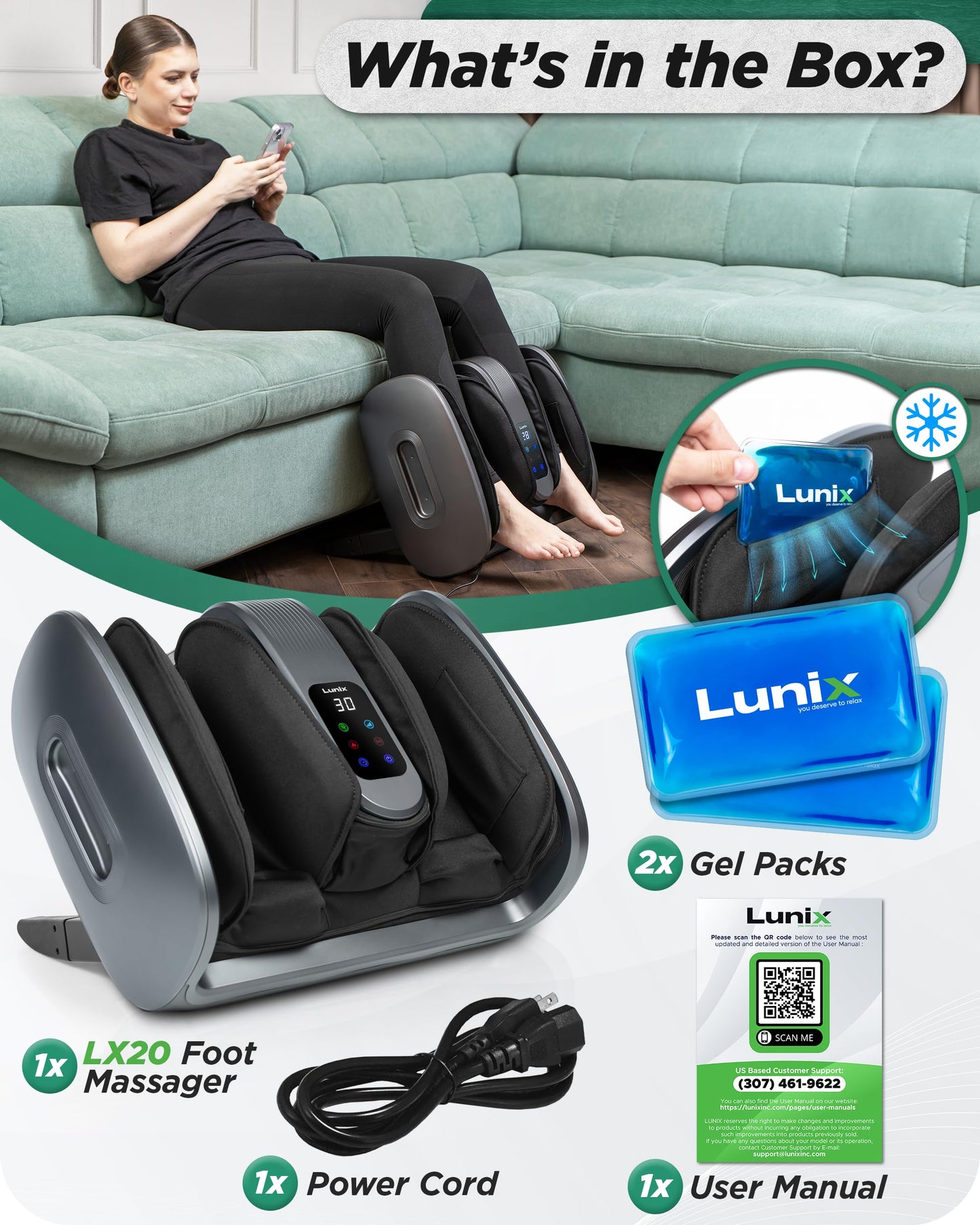 Lunix LX20 FSA Foot Massager for Pain Relief and Circulation, Foot and Calf Shiatsu Massager for Plantar Fasciitis and Neuropathy with Heat, Ankle Therapy Device
