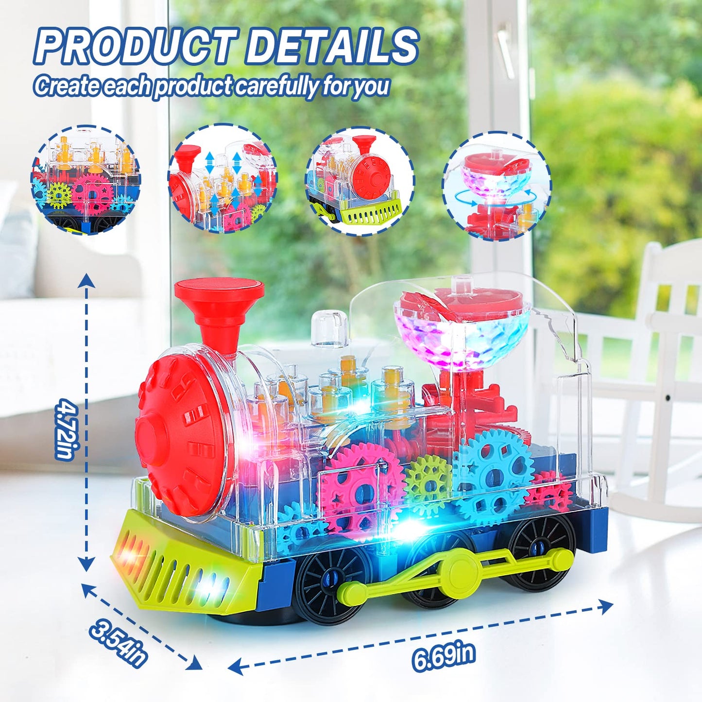 Light Up Train Toys for Toddler,Interactive Autism Sensory Toys with Colorful Moving Gears, Music and LED Light,Fun Crawling Infant Tummy Time Toys for Kids Boys Girls 6-12-18-36 Months Age 1 2 3 4 5
