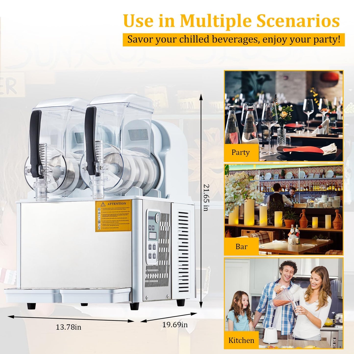 GarveeTech Commercial Slushie Machine - 4Lx2 Dual Tanks, 370W Stainless Steel, Self-Cleaning, Perfect for Frozen Drinks & Snow Melting, Ideal for Home, Coffee Shops & Restaurants White