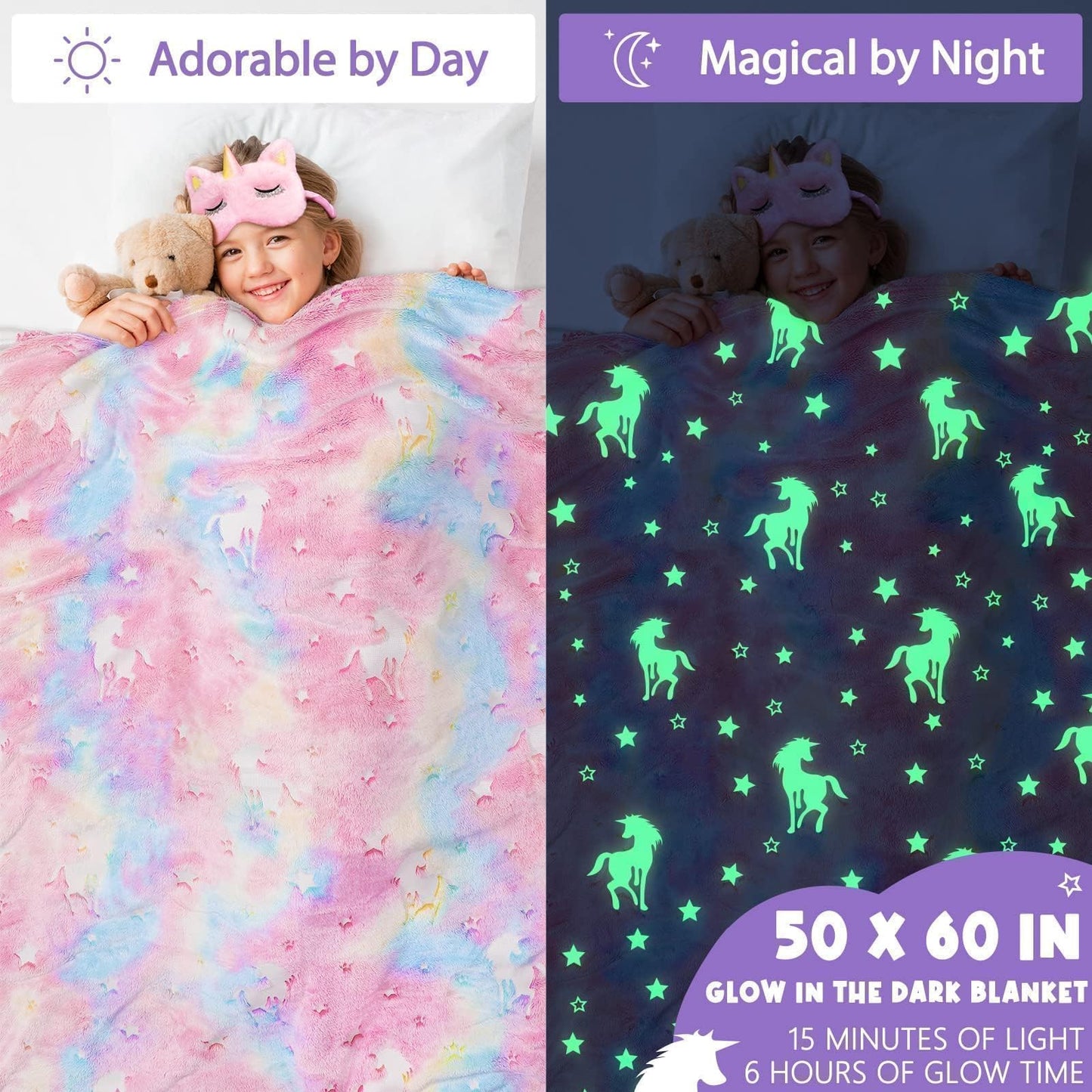 Unicorn Gifts for Girls 4-6 6-8, Birthday Easter Gifts Set for Girls Age 4 5 6 7 8 9+ Year Old Tween Teen Girl Trendy Stuff Kids Unicorn Toys with Glow in The Dark Blanket Purse for Daughter Niece