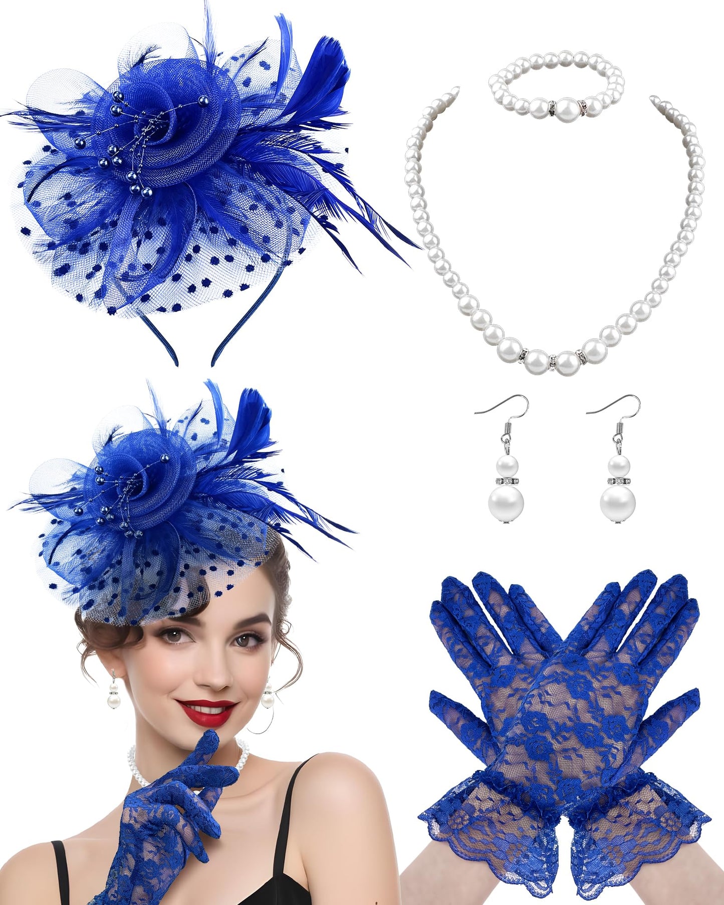 5Pcs Fascinators Hat for Women Tea Party Veil Mesh Headband Feather Hat for Women Veil Tea Party Hats