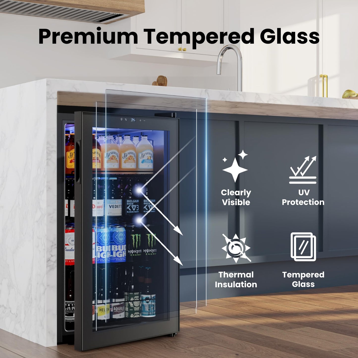 Yeego Beverage Refrigerator Cooler, 130 Cans Mini Fridge with Glass Door Beverage Fridge with Adjustable Shelves for Soda Beer or Wine, Beverage Cooler with Digital Temperature Control for Home Office