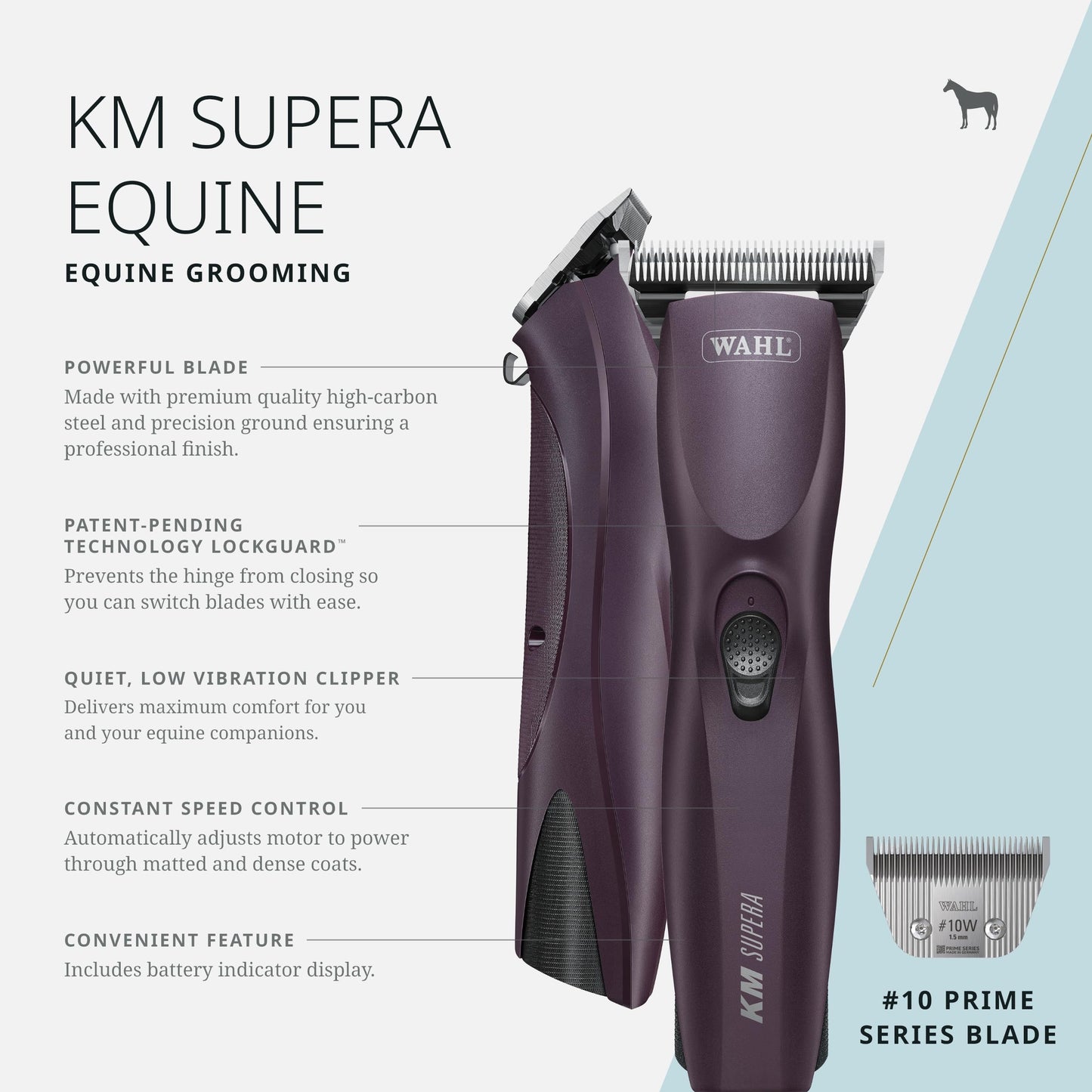 Wahl Pro Animal KM Supera Cordless Equine Clipper - Professional Horse Grooming Clipper - Quiet, Cordless Clipper - Battery-Powered Grooming Tool
