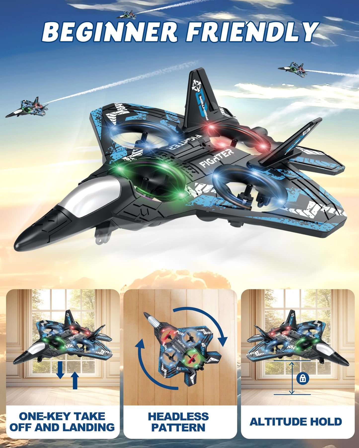 JoyRapt Drones for Kids Form RC Plane, Remote Control Airplane, Aircrafts Toys for Boys and Girls, Jet Helicopter Drones with LED Lights 360° Flip, Gifts for 6 8 10 Year Old Boys 2 Rechargeable Batteries