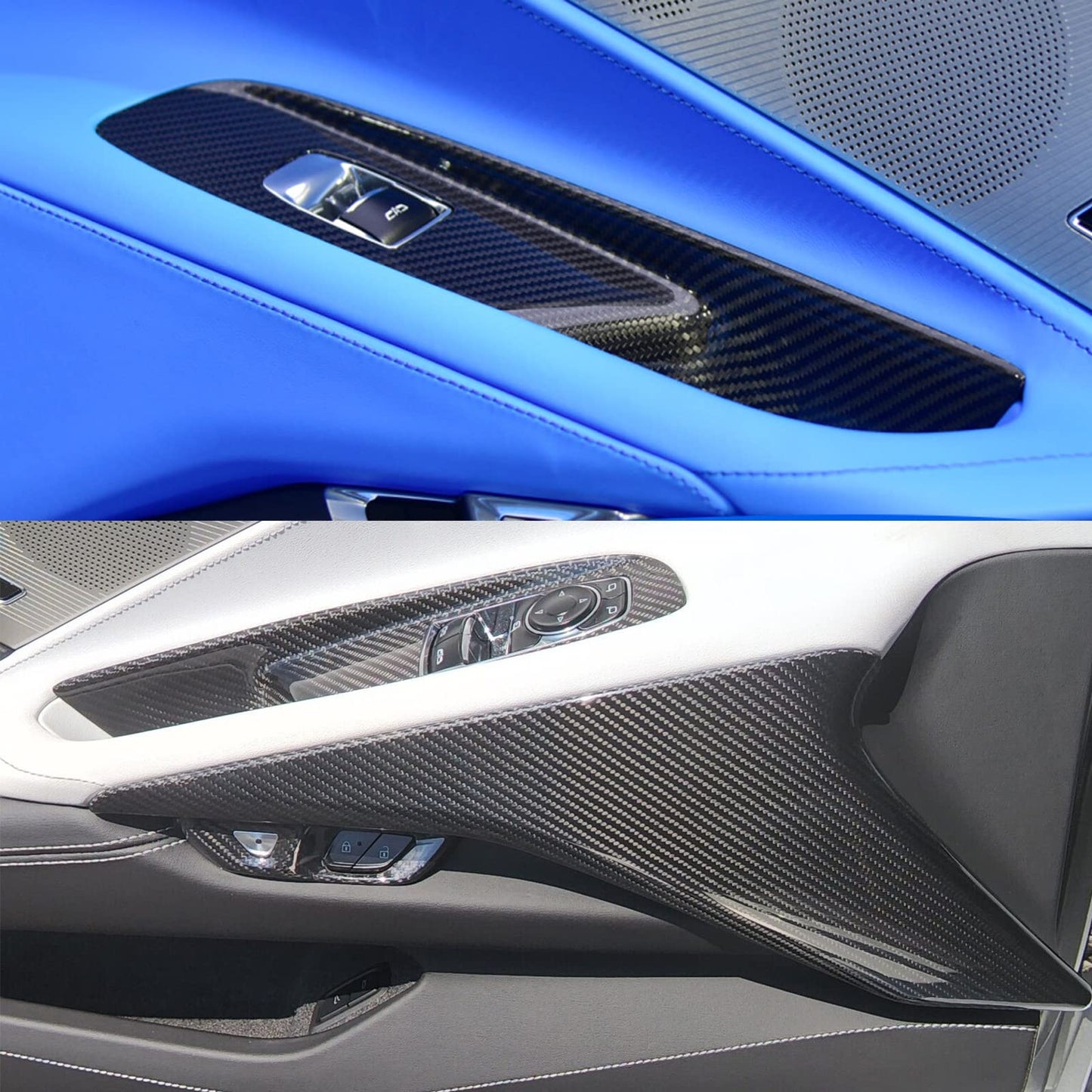 Yipmotiv Car Window Lift Switch Panel Cover Trims for Corvette C8 2020 2021 2022 2023 2024, Genuine Carbon Fiber Interior Window Button Frame- C8 Coupe ONLY
