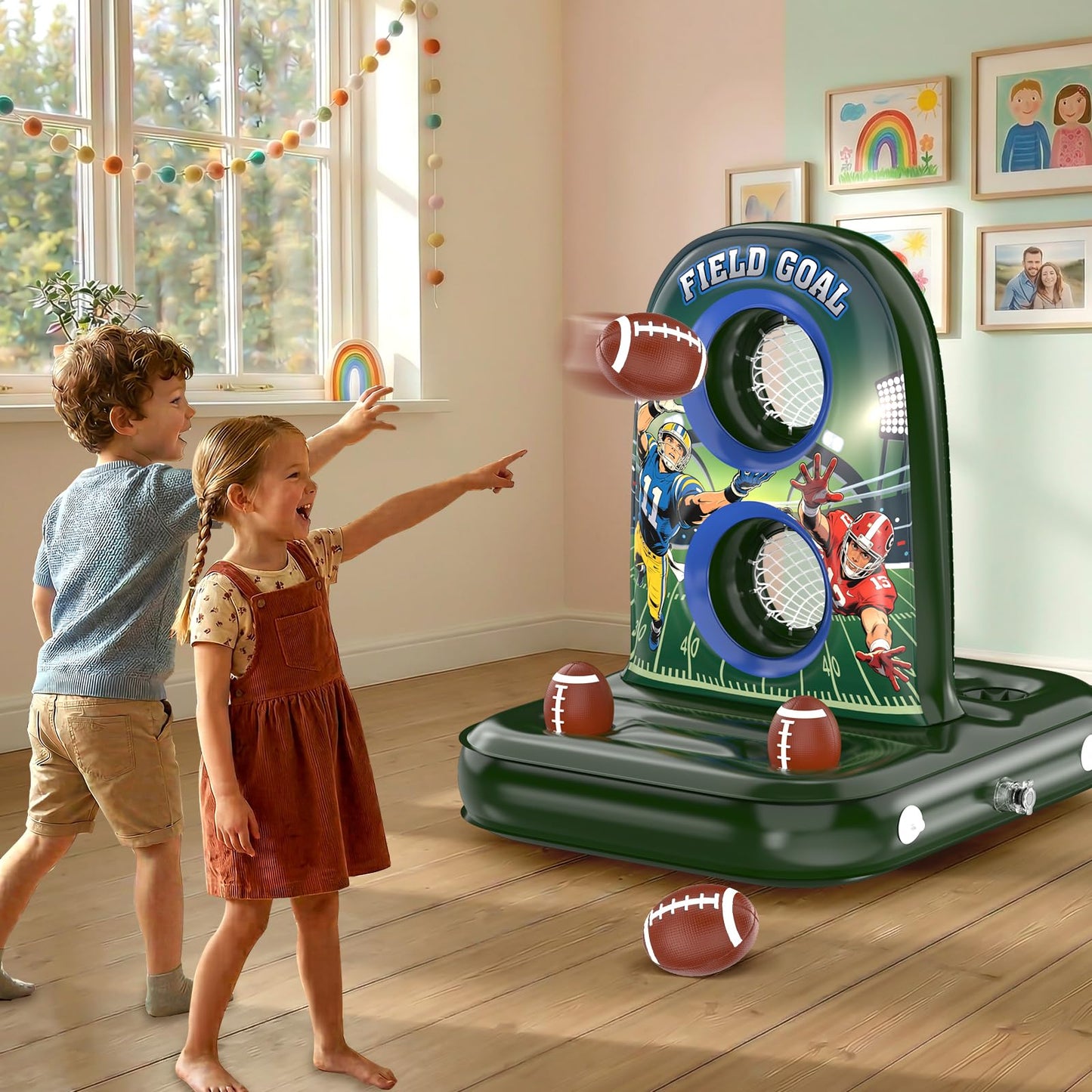 Pool Football - Inflatable Pool Toys for Kids Ages 8-12 with Stable Base and 4 Balls - Water Football Target, Outdoor Backyard & Beach Games for Kids Teen Adult Family, Summer Party Birthday Gift