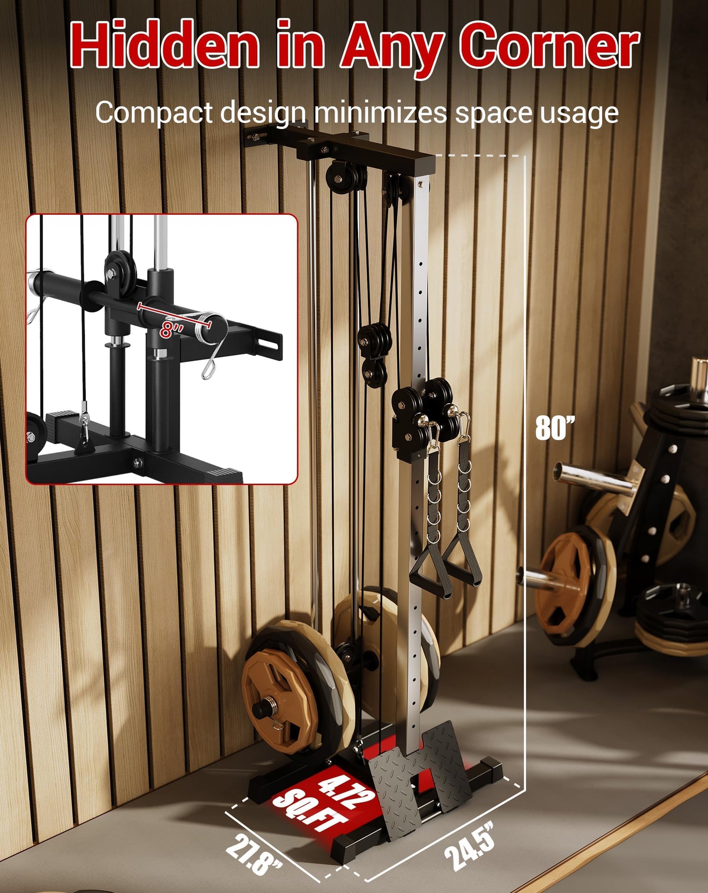 Wall Mount Cable Station – Dual Pulley Cable Crossover Machine with 18 Adjustable Positions, 400LBS Capacity Functional Trainer for Home Gym Strength Training