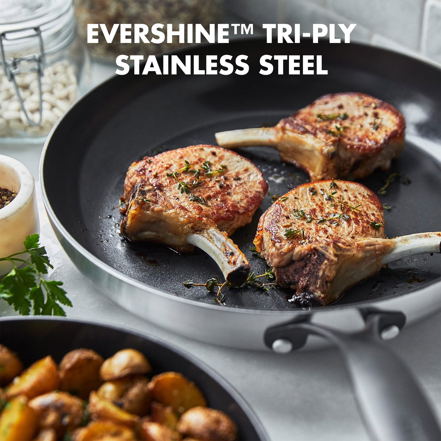 GreenPan Venice Pro Noir Tri-Ply Stainless Steel Healthy Ceramic Nonstick 13 Piece Cookware Pots and Pans Set, Matte Black Handle, PFAS-Free, Multi Clad, Induction, Dishwasher Safe, Oven Safe, Silver