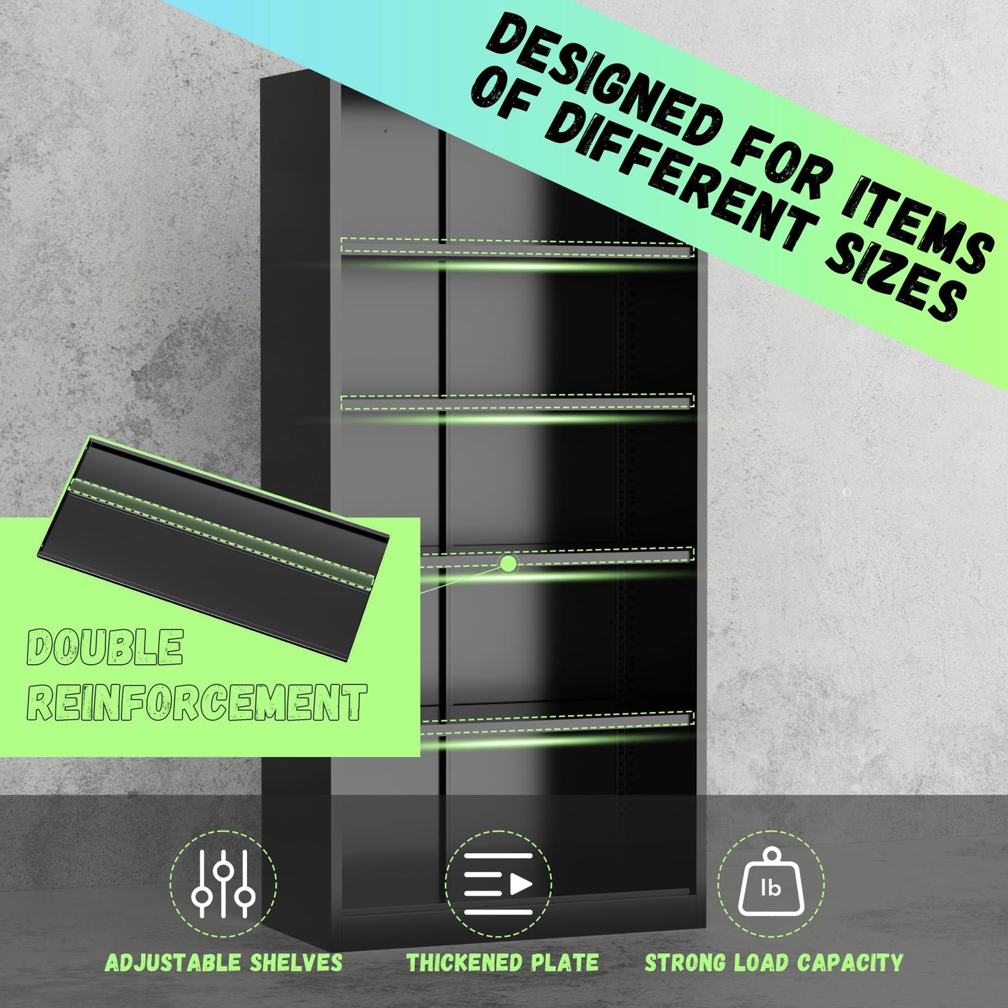 Bonusall 72" Metal Garage Storage Cabinet - 900lbs Heavy Duty Steel Cabinet with 3-Point Locking System & 4 Adjustable Shelves, Lockable Tall Storage for Garage, Office, Warehouse - Black & Red