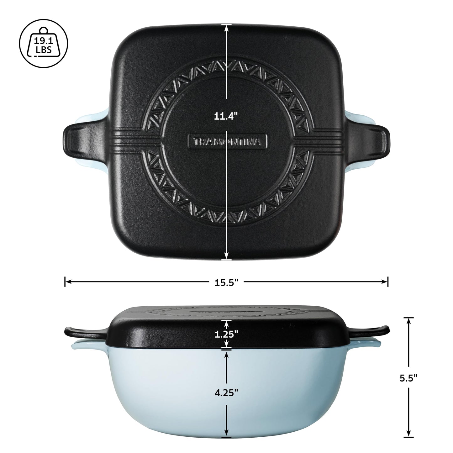 Tramontina Cultura 2-in-1 Enameled Cast Iron Dutch Oven Pot with Reversible Lid Griddle and Trivet, Oven Safe 6.5-Quart Multi-Cooker, Starlight Blue